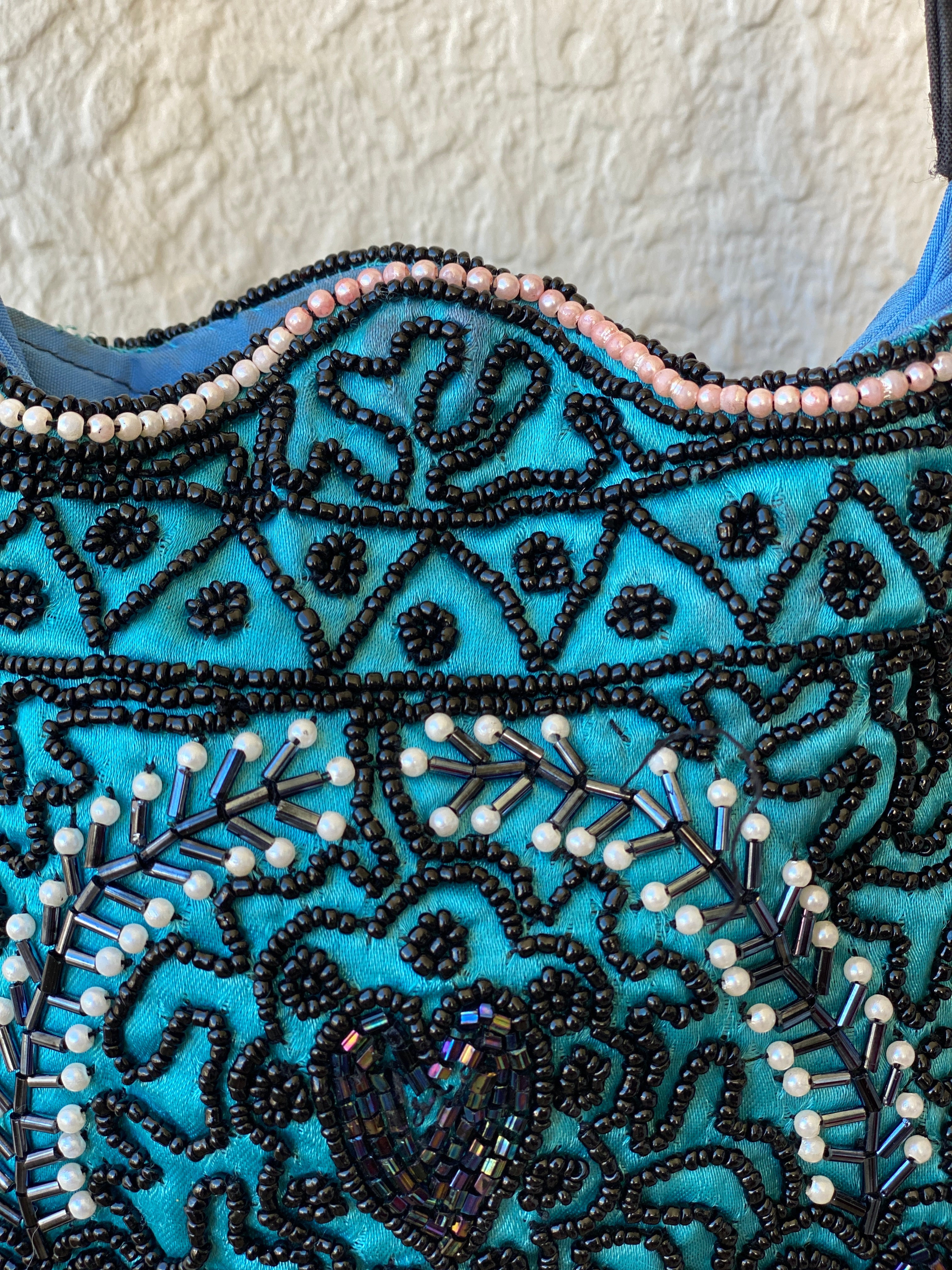 Beaded Blue Paisley Evening Crossbody Bag