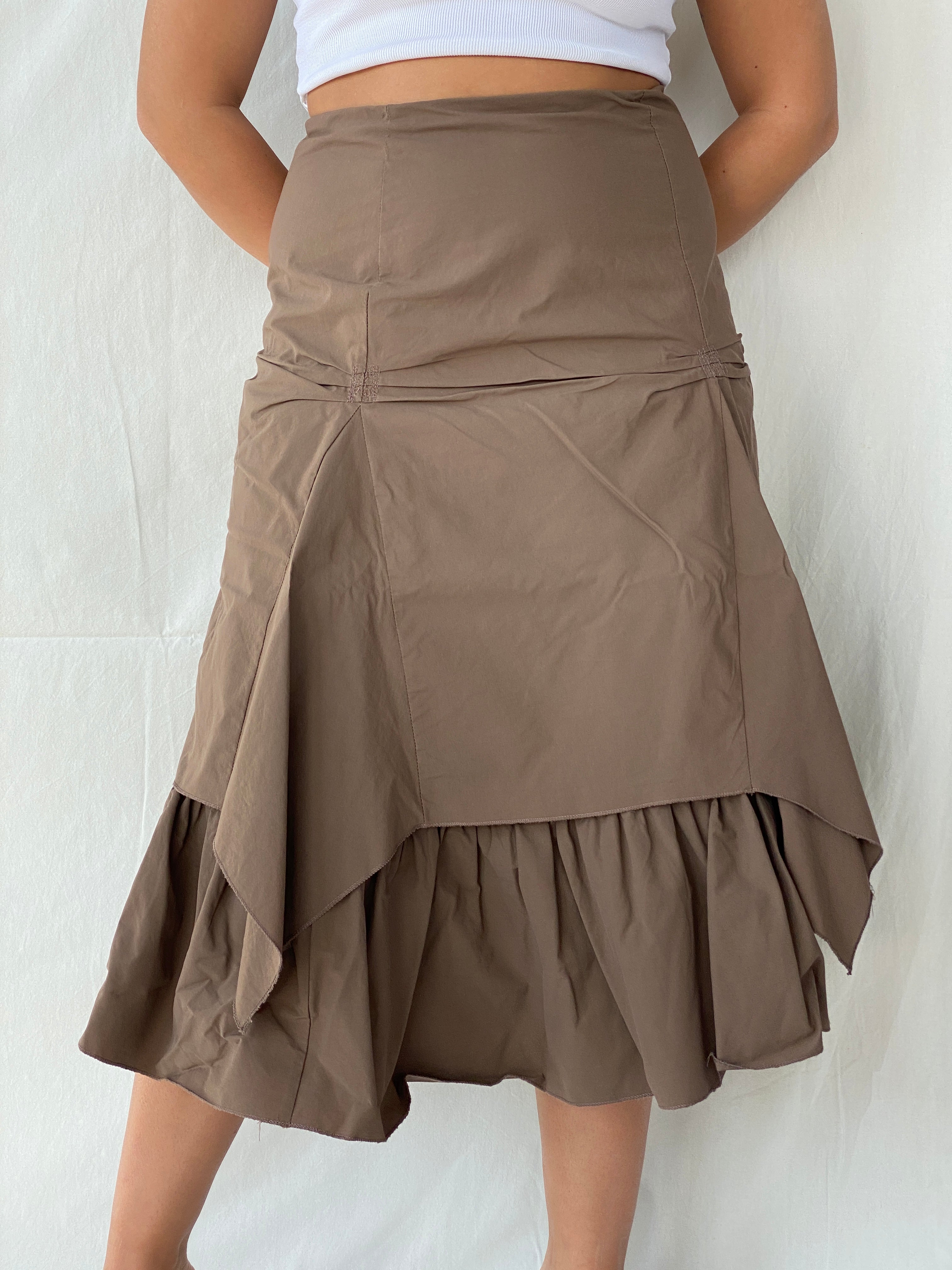 Joachim Bosse Style Asymmetric Ruched Midi Brown Skirt - L