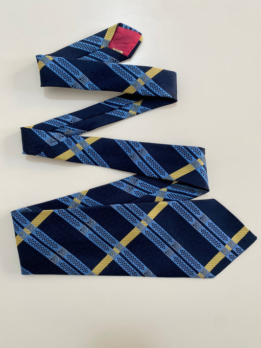 Vintage Schiaparelli Tie Navy & Yellow Geometric Stripe Rare Designer Label Tie
