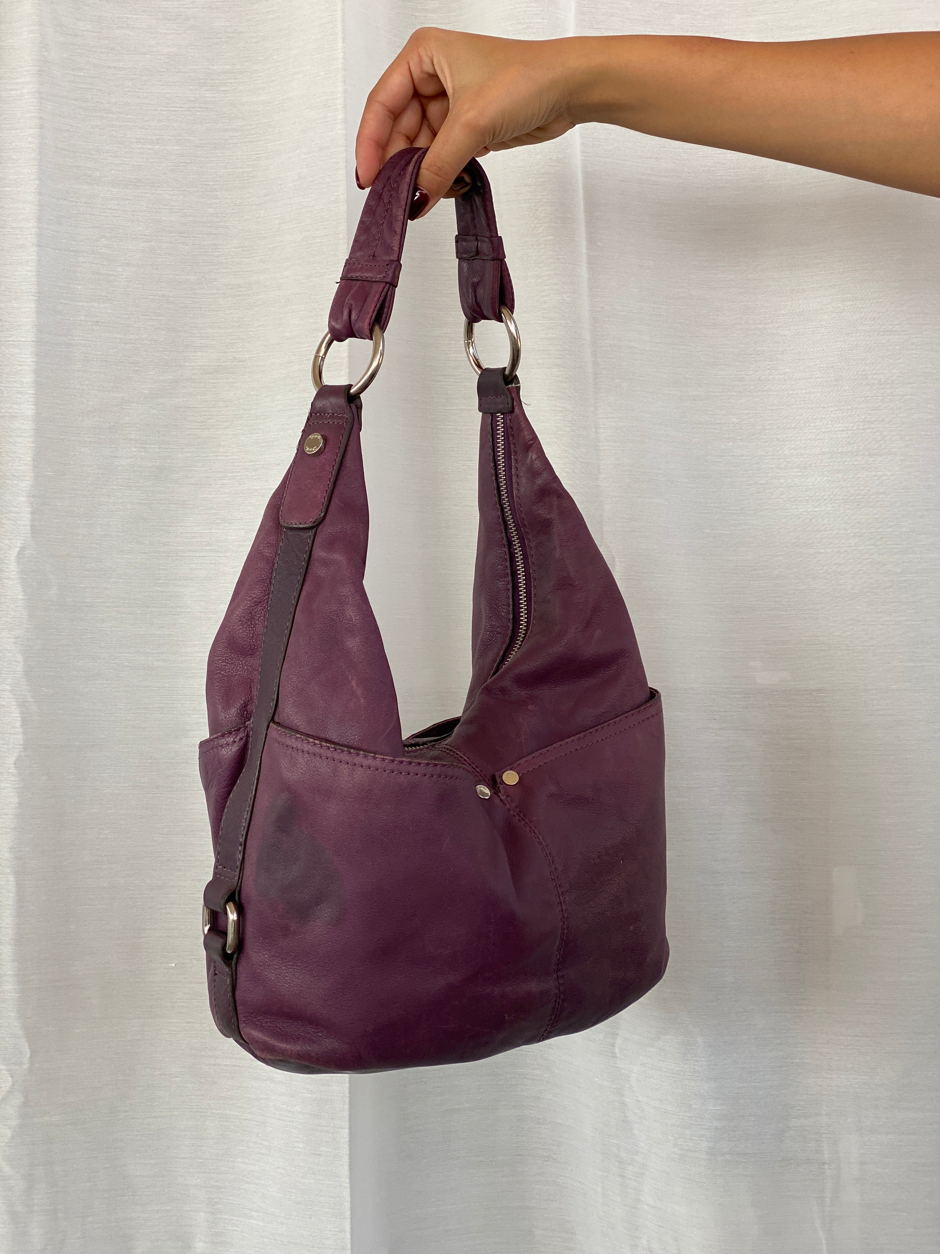 Purple Tignanello Leather Hobo Shoulder Bag