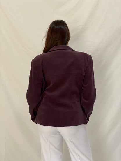 Vintage 90s R&K Originals Faux Suede Jacket Shirt Purple Pink Stitching - XL