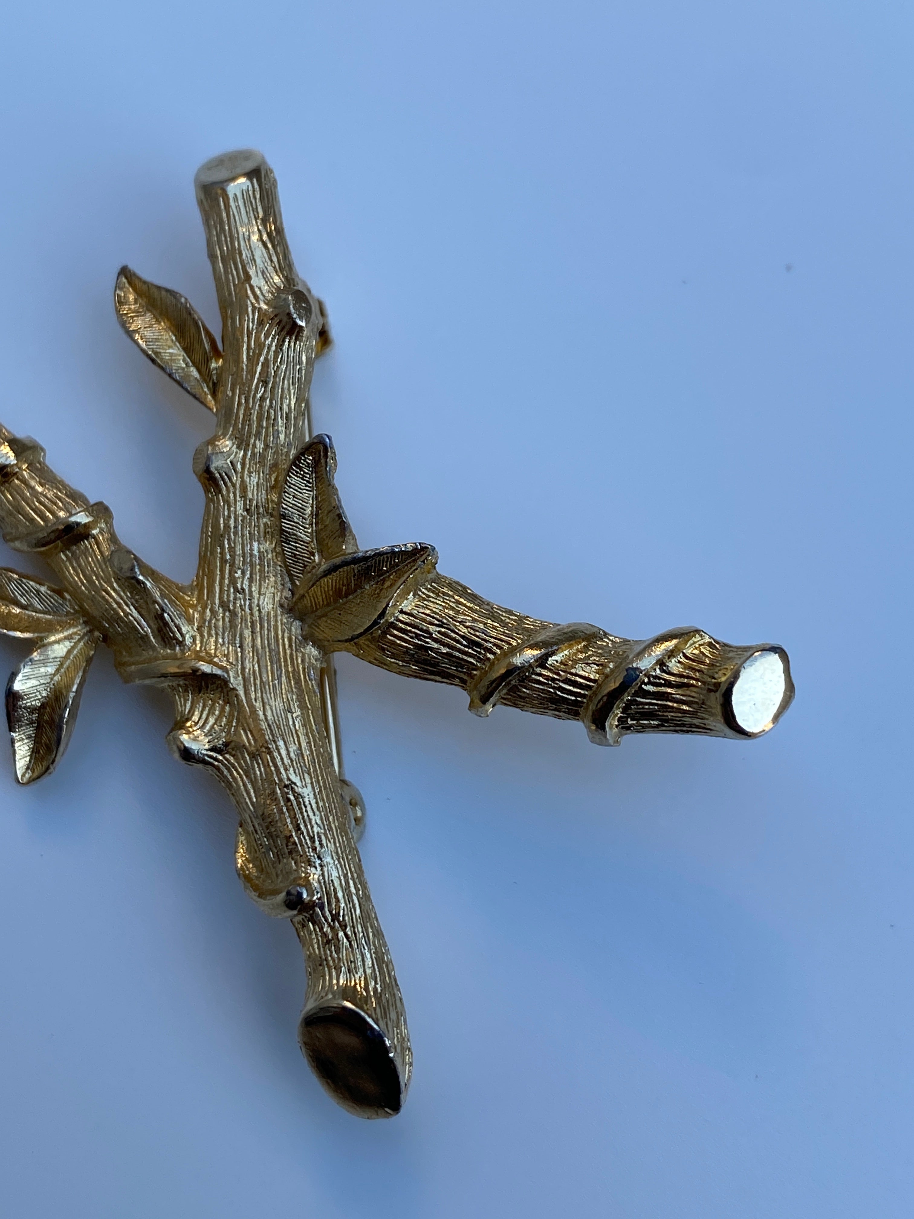 Vintage Sarah Coventry Gold Tone Bamboo Branch Brooch Nature Inspired Textured Pin