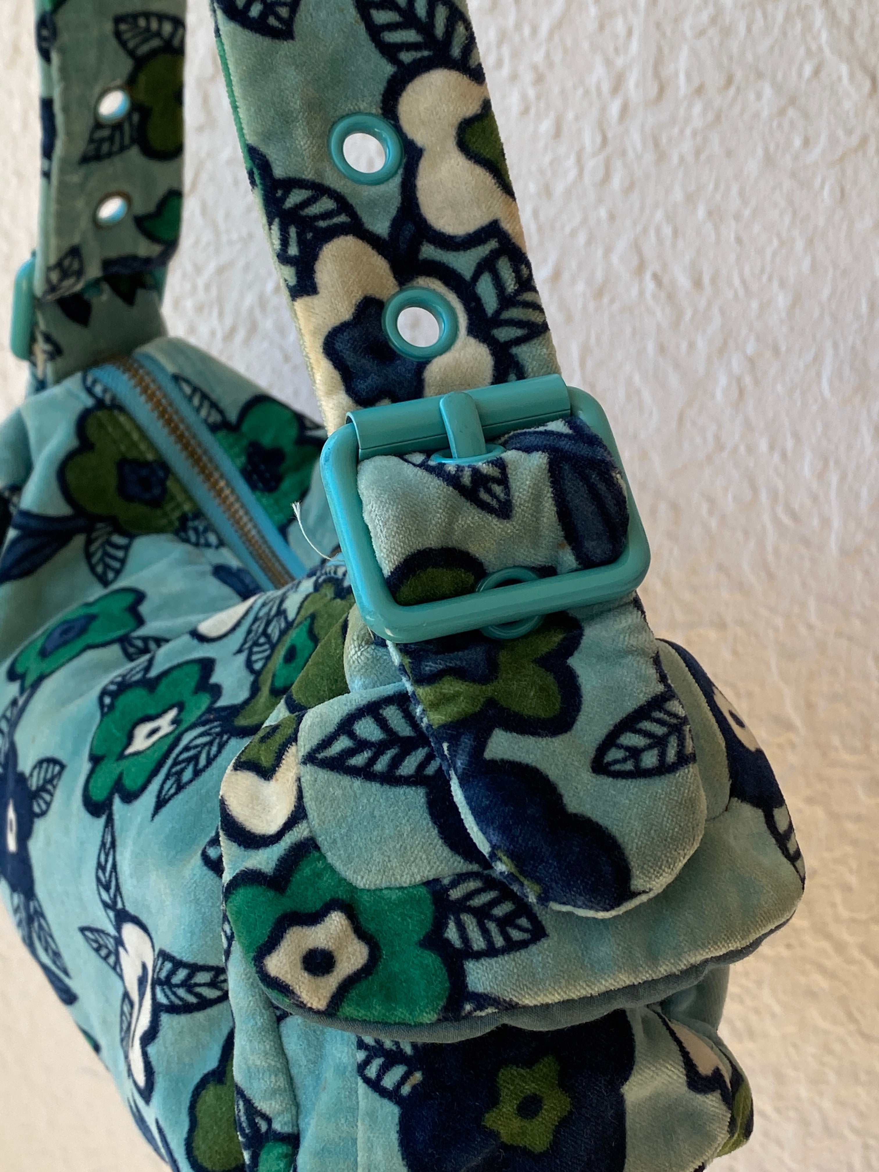 Vintage Y2K GAP Aqua Floral Velvet Shoulder Bag Soft Velour Baguette Purse
