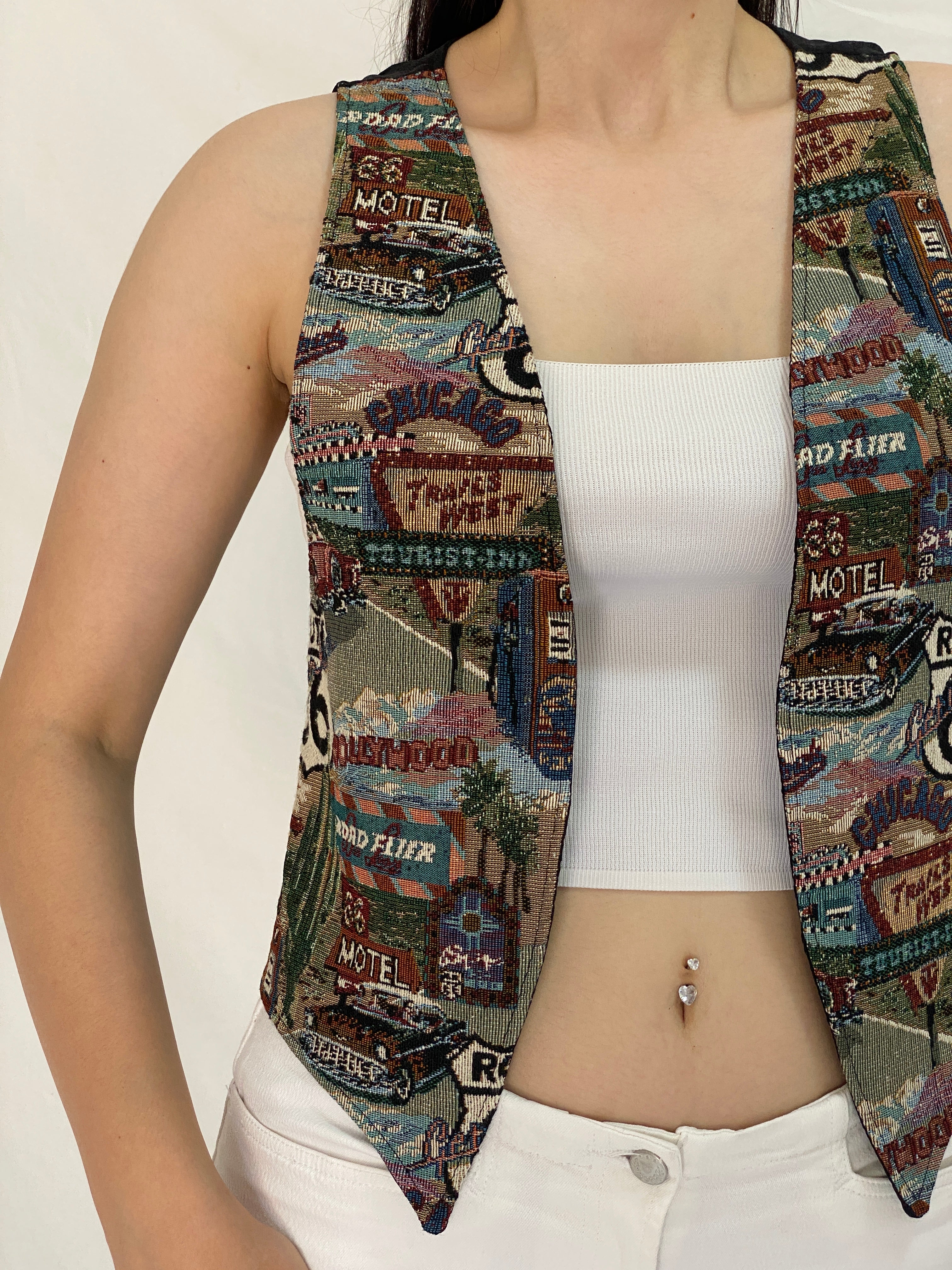 Vintage 90s Sani Designs Original Route 66 Tapestry Scenic Vest – S