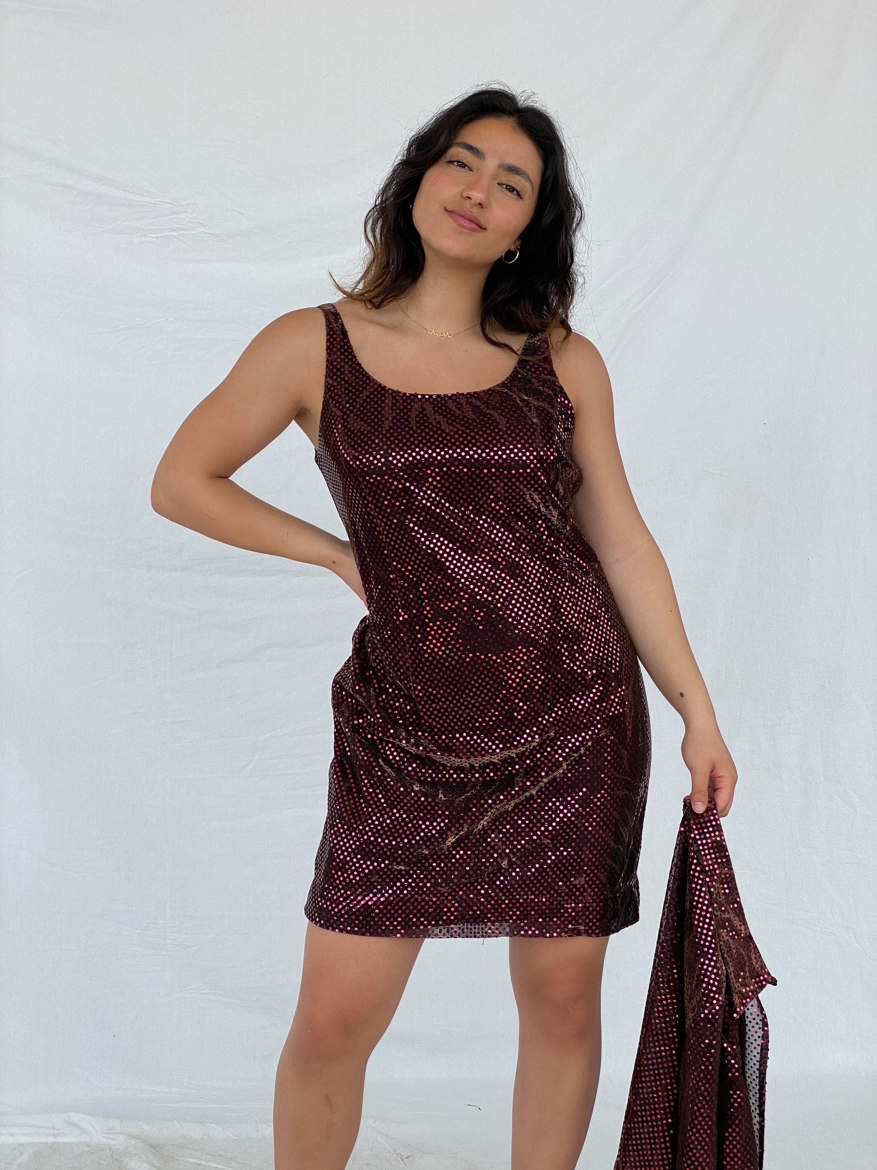 Vintage 90s Sequined Mesh Party Dress Set