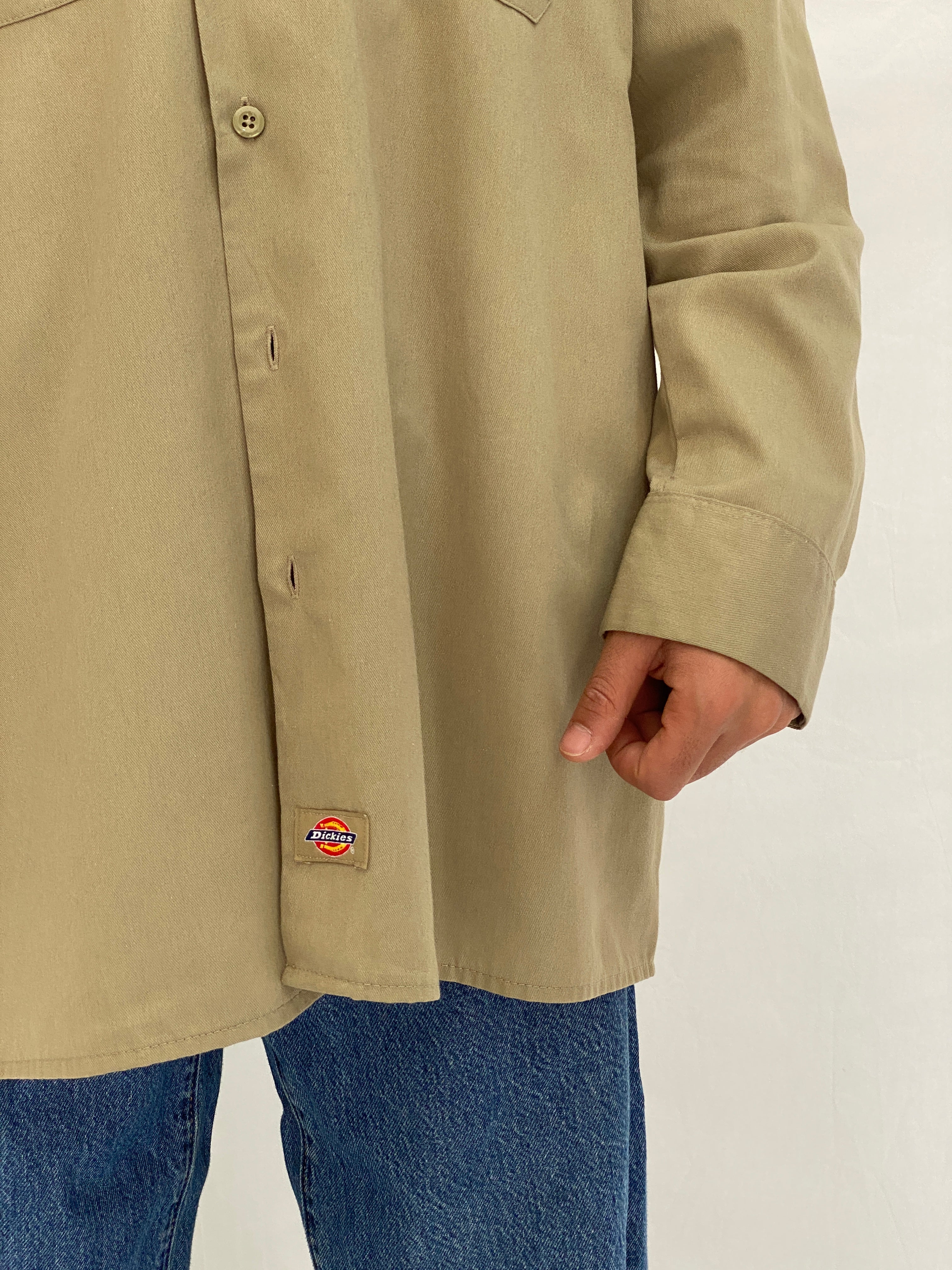 Vintage Dickies Workwear Khaki Button-Up Shirt Beige Utility Work Shirt - XL