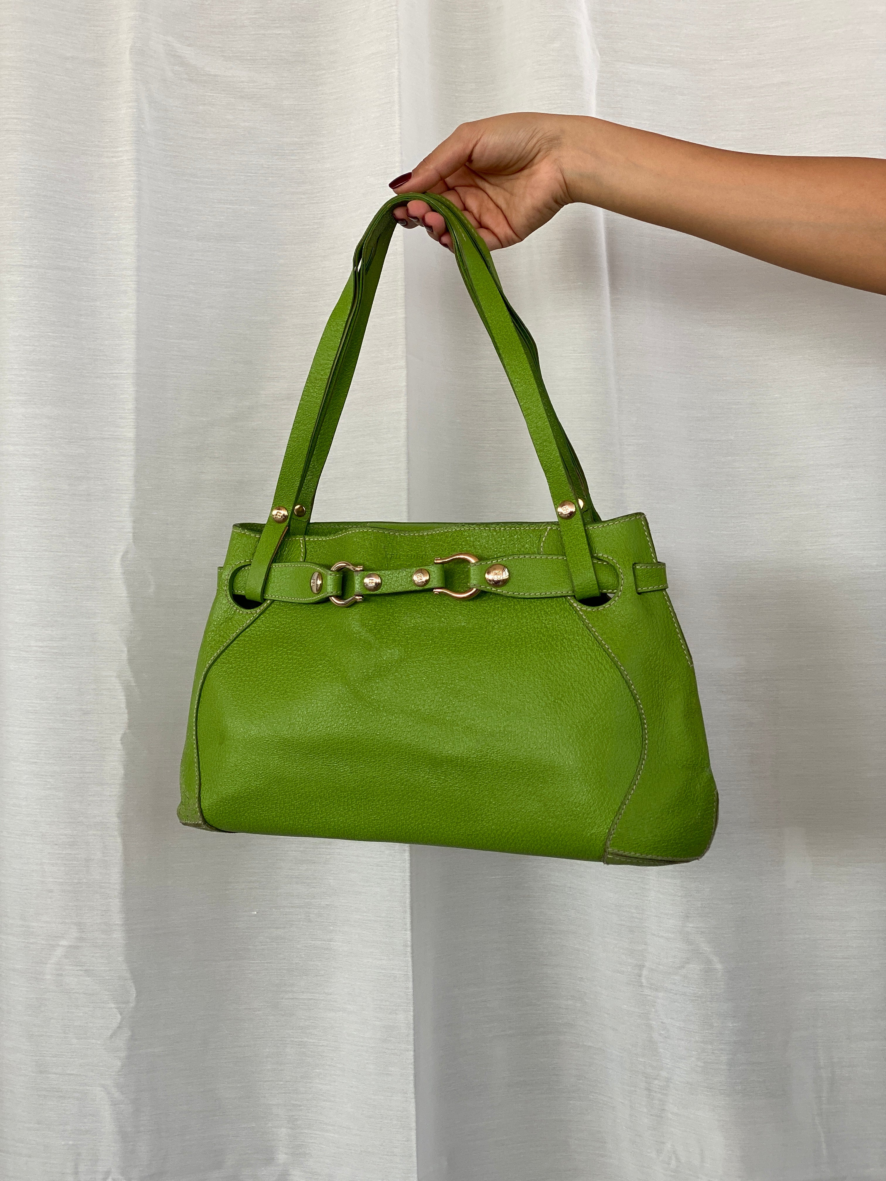 Kate Spade Leather Horseshoe Satchel Green Shoulder Bag