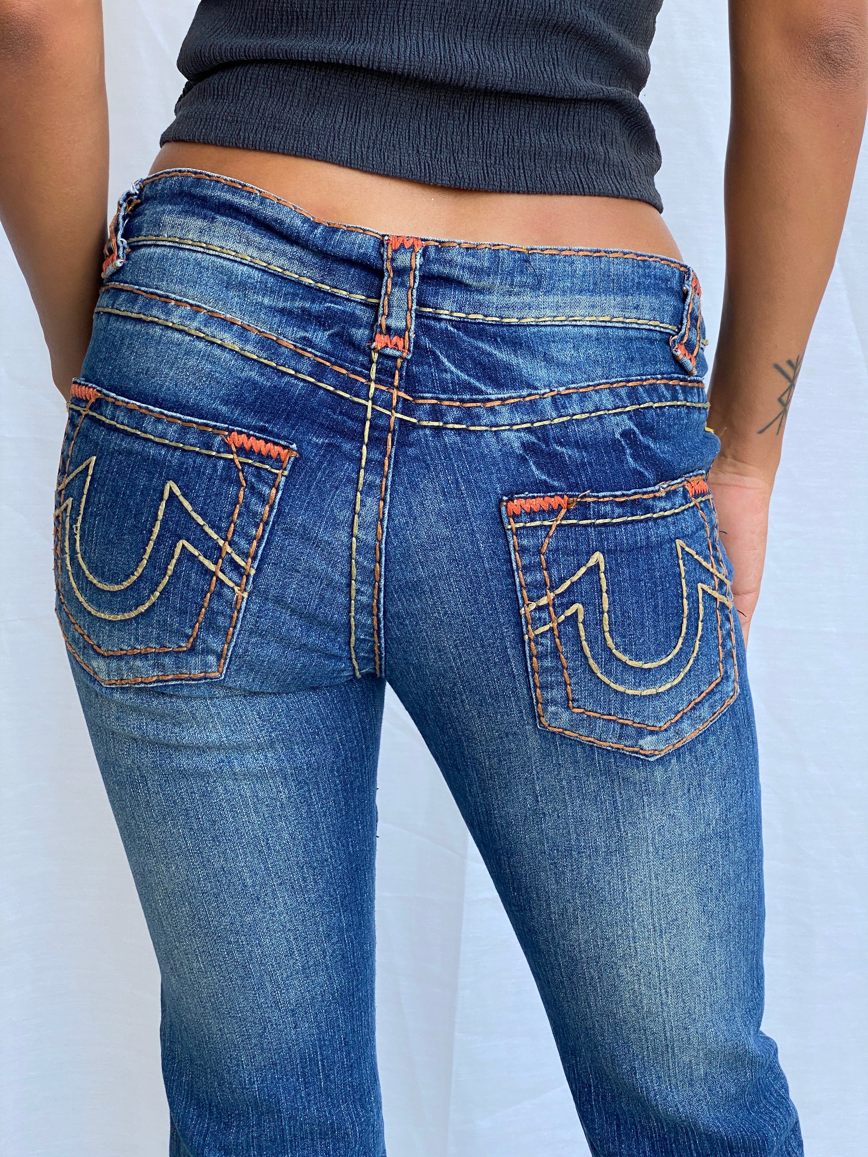 Y2K True Religion Blue Big Stitch Low-Rise Straight Jeans - 36EUR