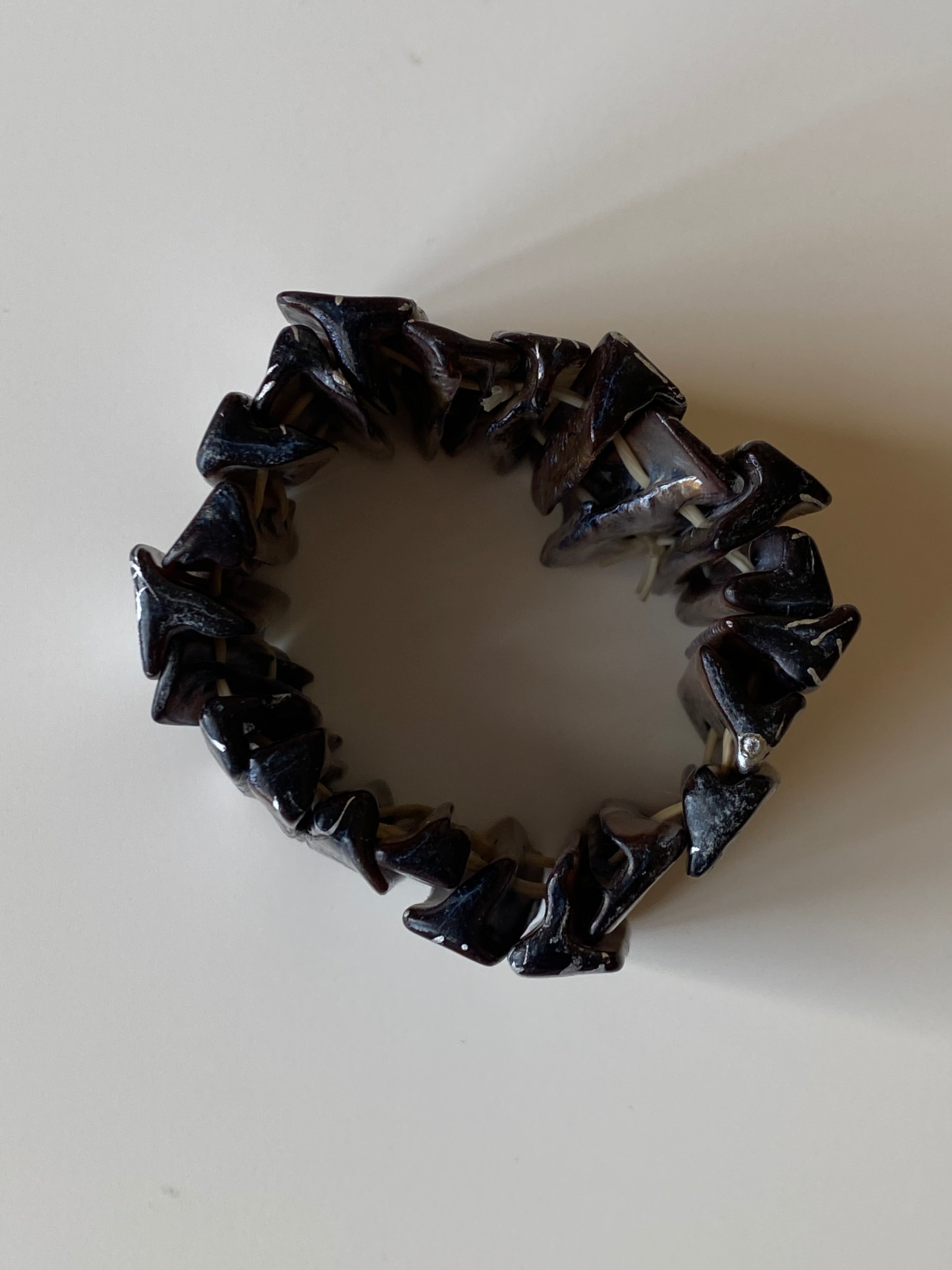 Vintage Abalone Shell Elastic Bracelet Iridescent Mother of Pearl Chunky Statement Bracelet