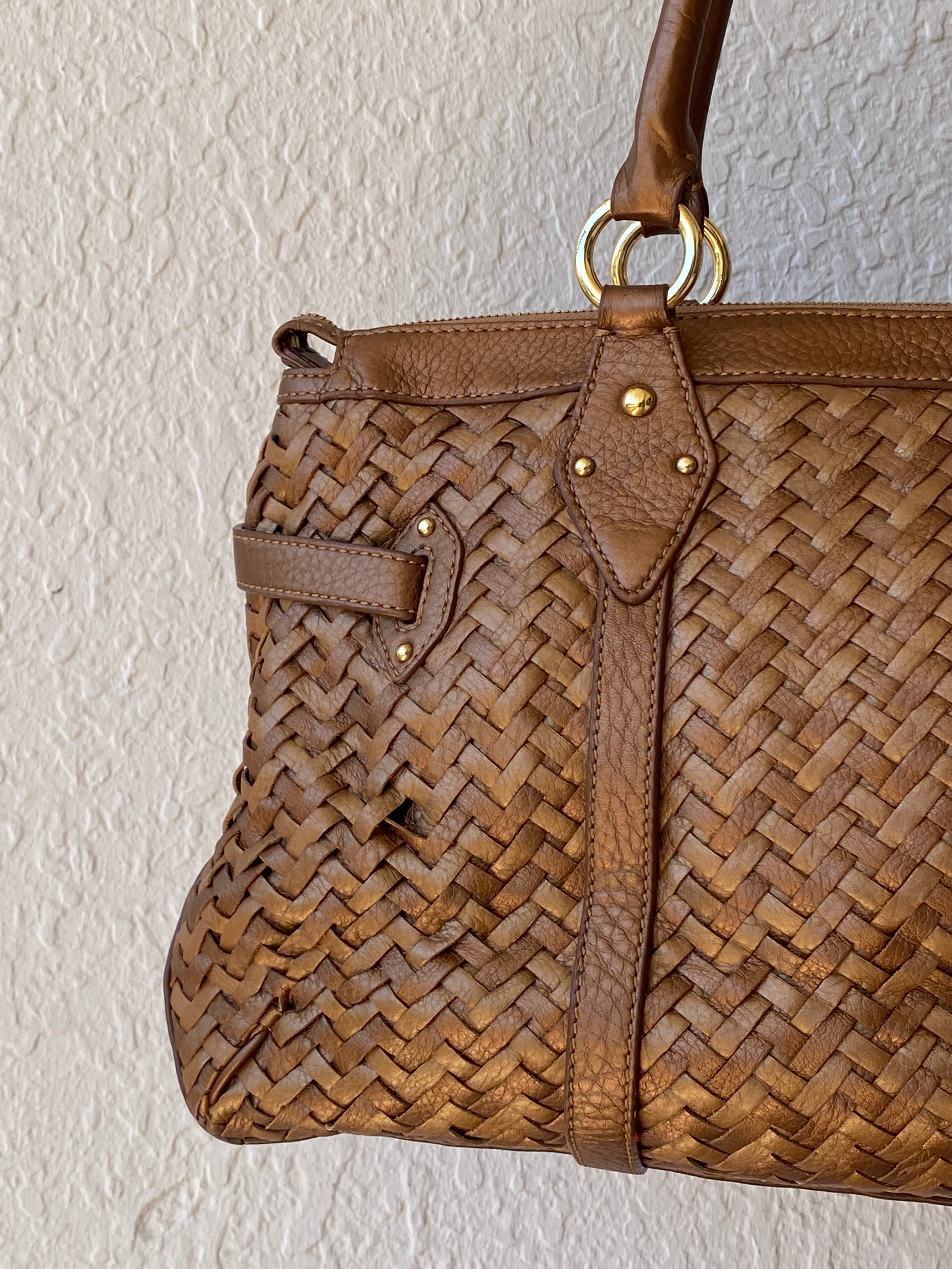 Beautiful Cole Haan Village Weave H06 Purse Woven Leather Bronze Handbag