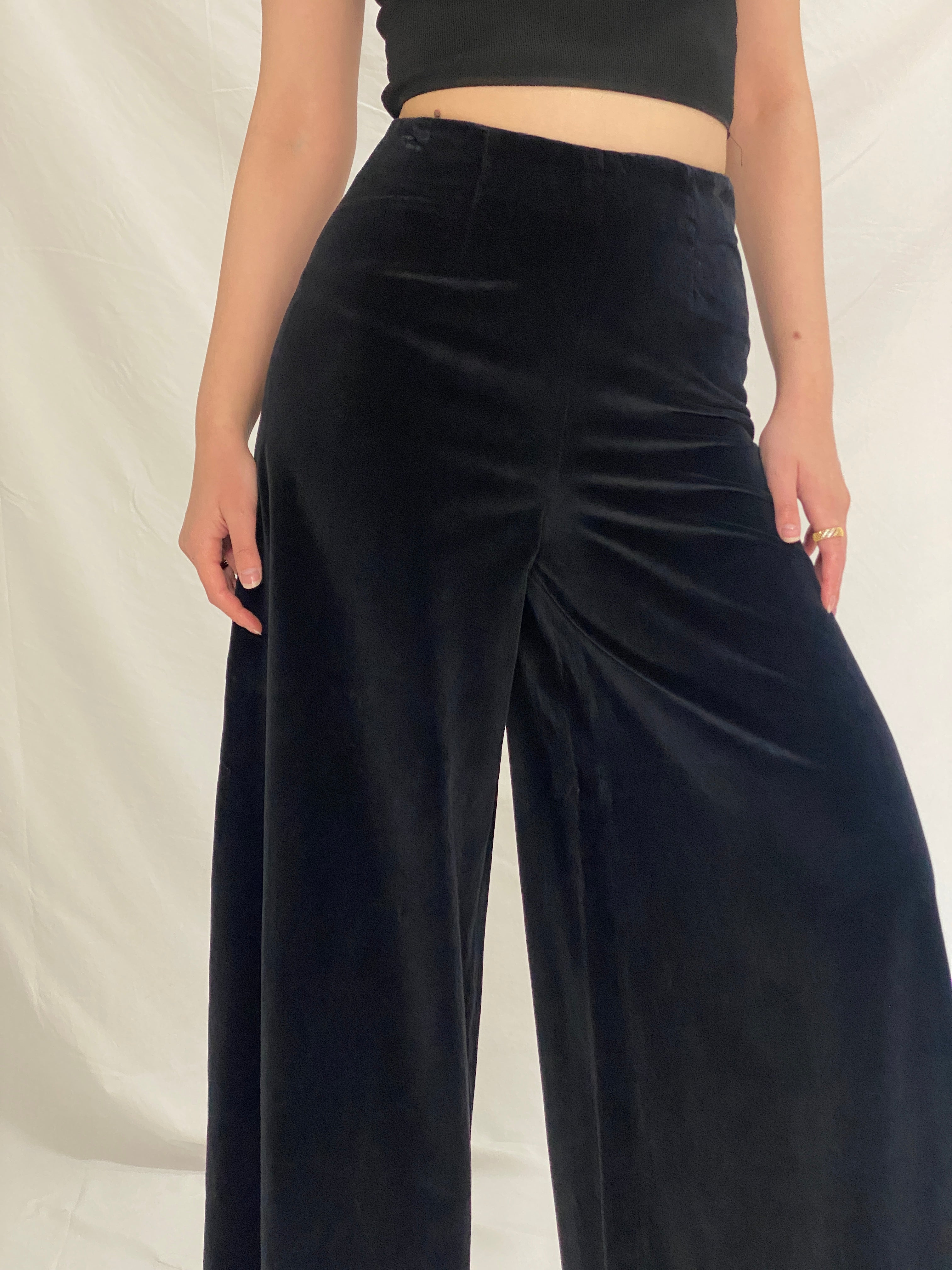 Vintage 90s Princeton for Daniel Jones Dark Navy Velvet Wide Leg Formal Trousers - M
