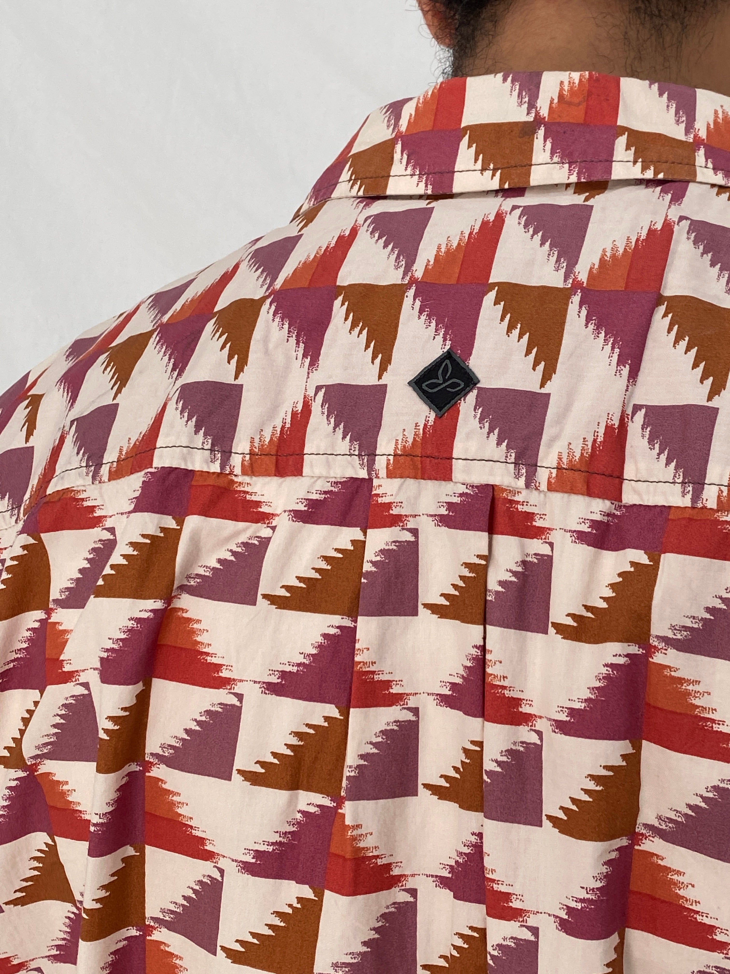Prana Geometric Print Cotton Red Pink Abstract Short Sleeve Shirt – XL
