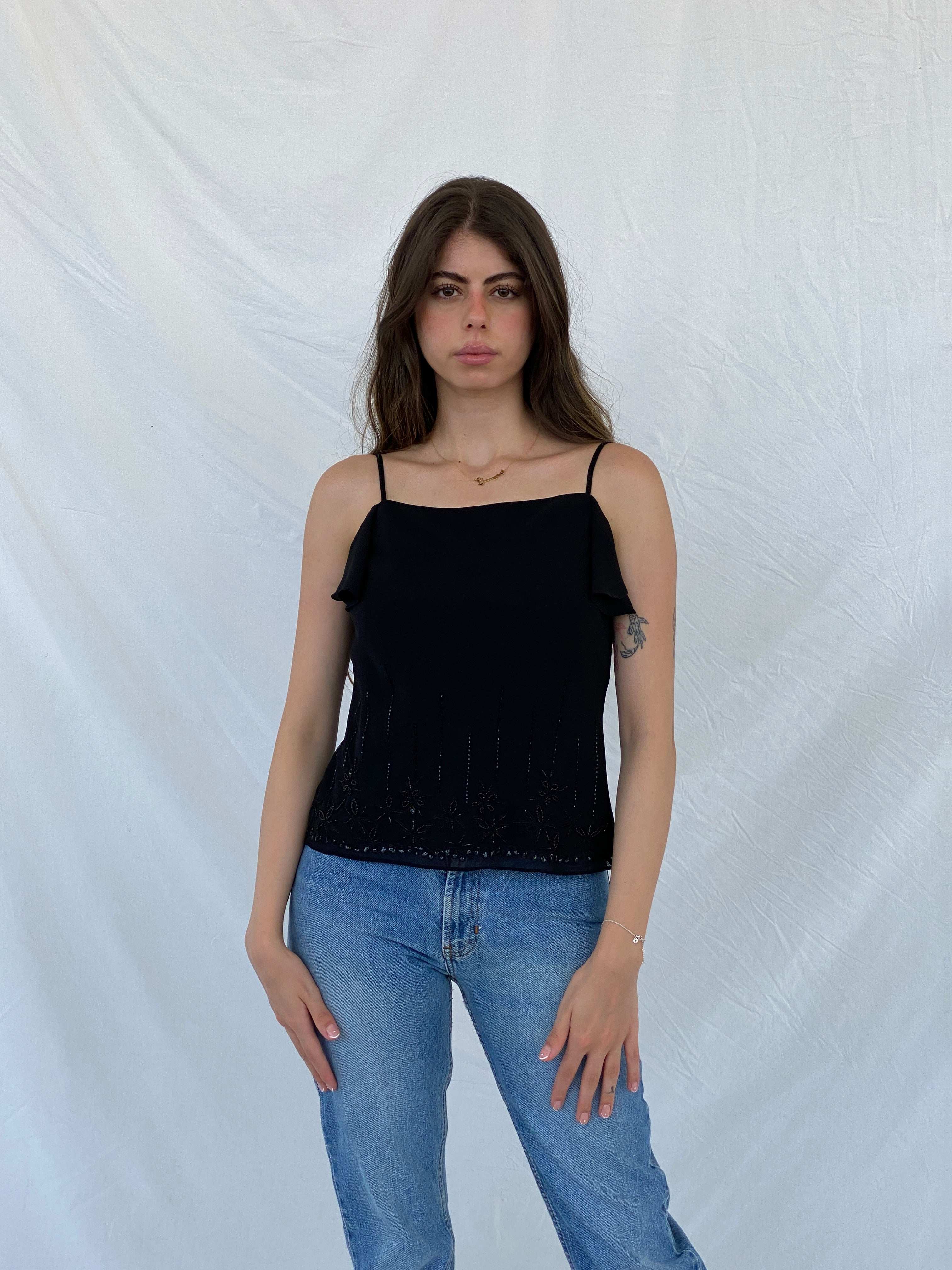 Y2K Spirit Black Beaded Cami Top - M - Balagan Vintage Cami 00s, 90s, beaded, Cami, Mira, NEW IN, sheer, shimmer