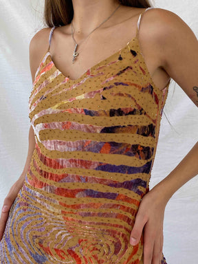 Vintage 90s IF Elegant Style Beaded Velvet Zebra Pattern Gown - Balagan Vintage