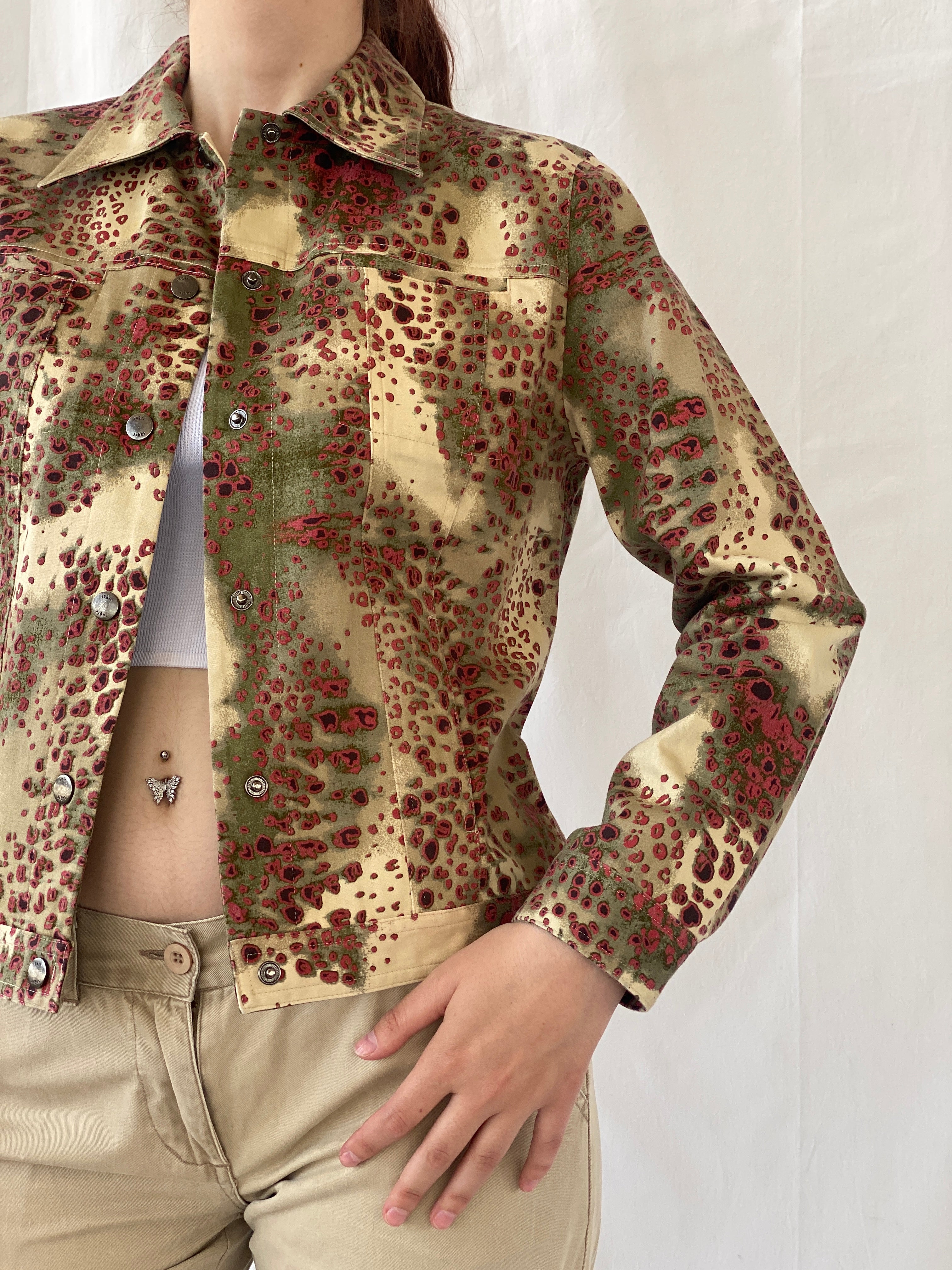 Vintage August Silk Logic Beige Red  Animal Print Light Cotton Jacket - M