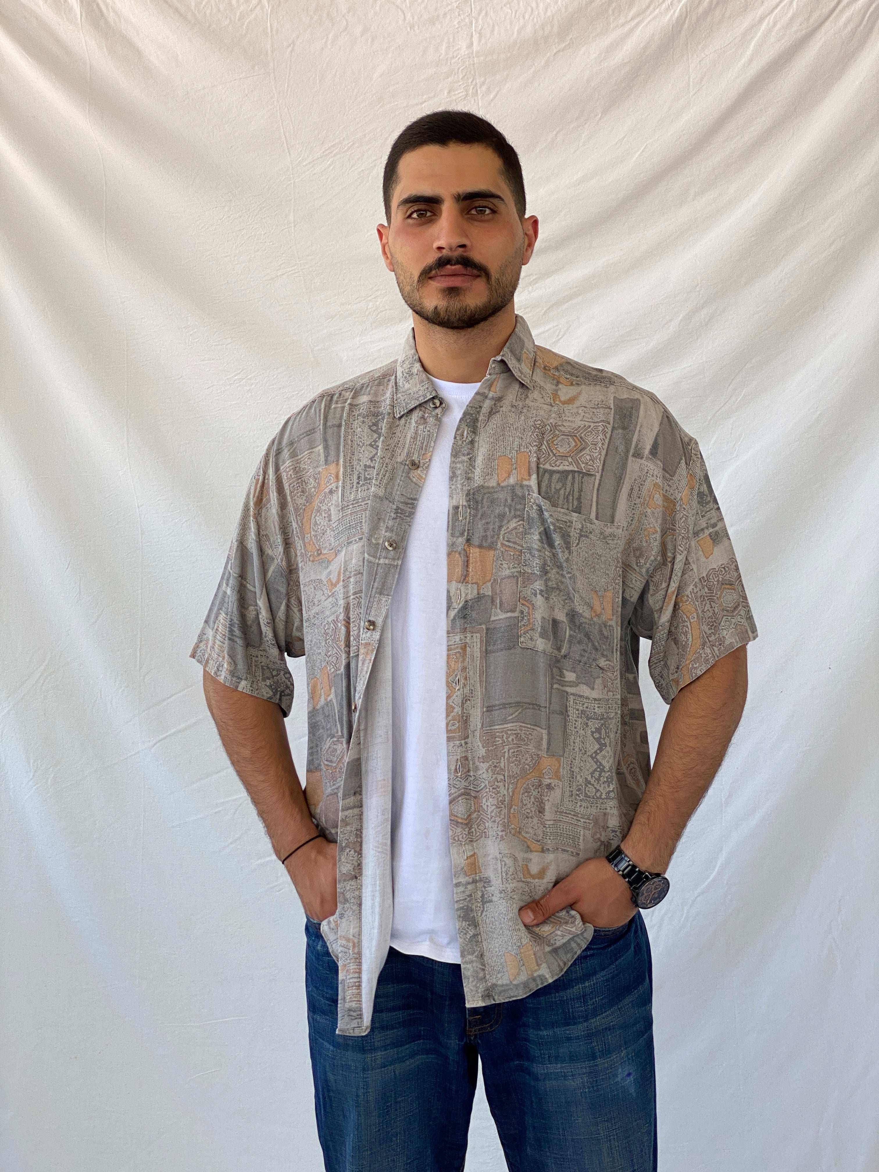 Vintage Anchor Blue Men‘s Button Up Printed Shirt - L