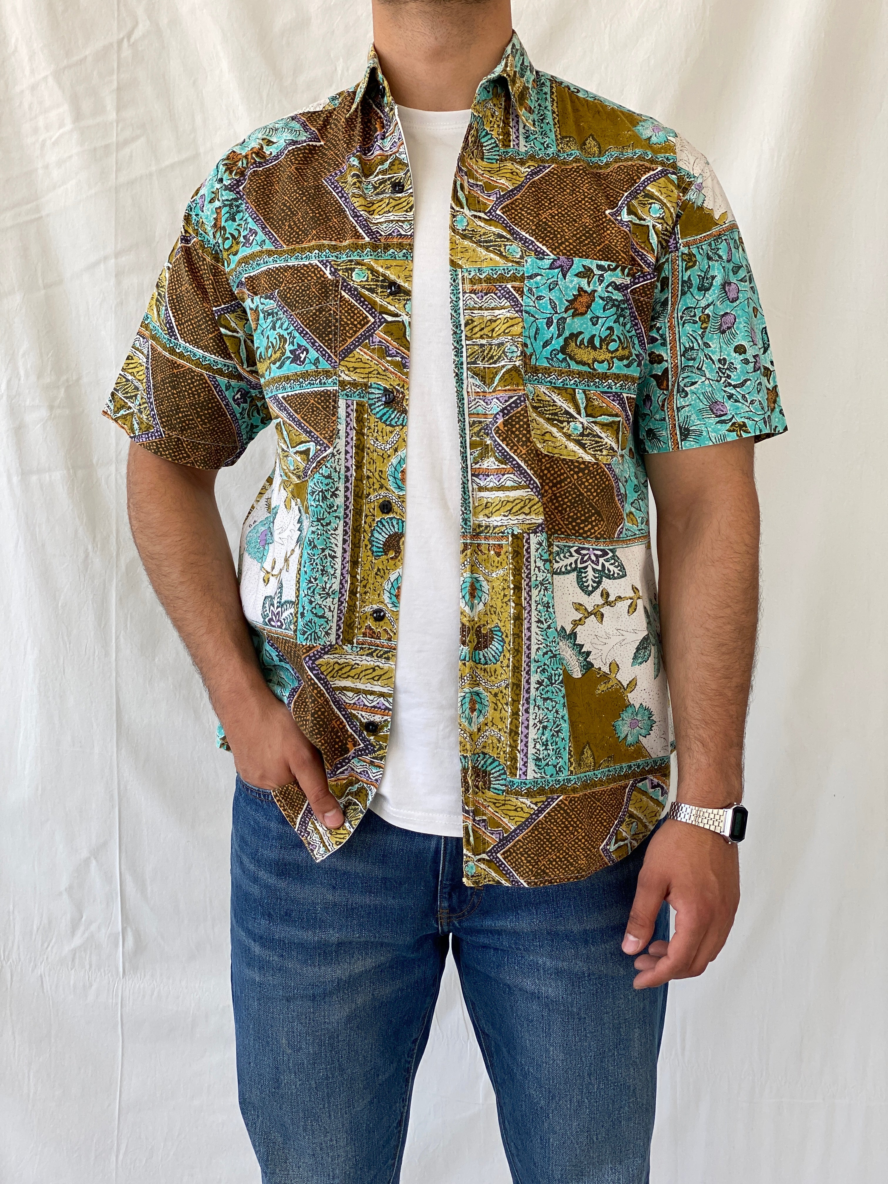 Vintage Christopher Barnes International Short Sleeve Button Down Men’s Printed Shirt - M