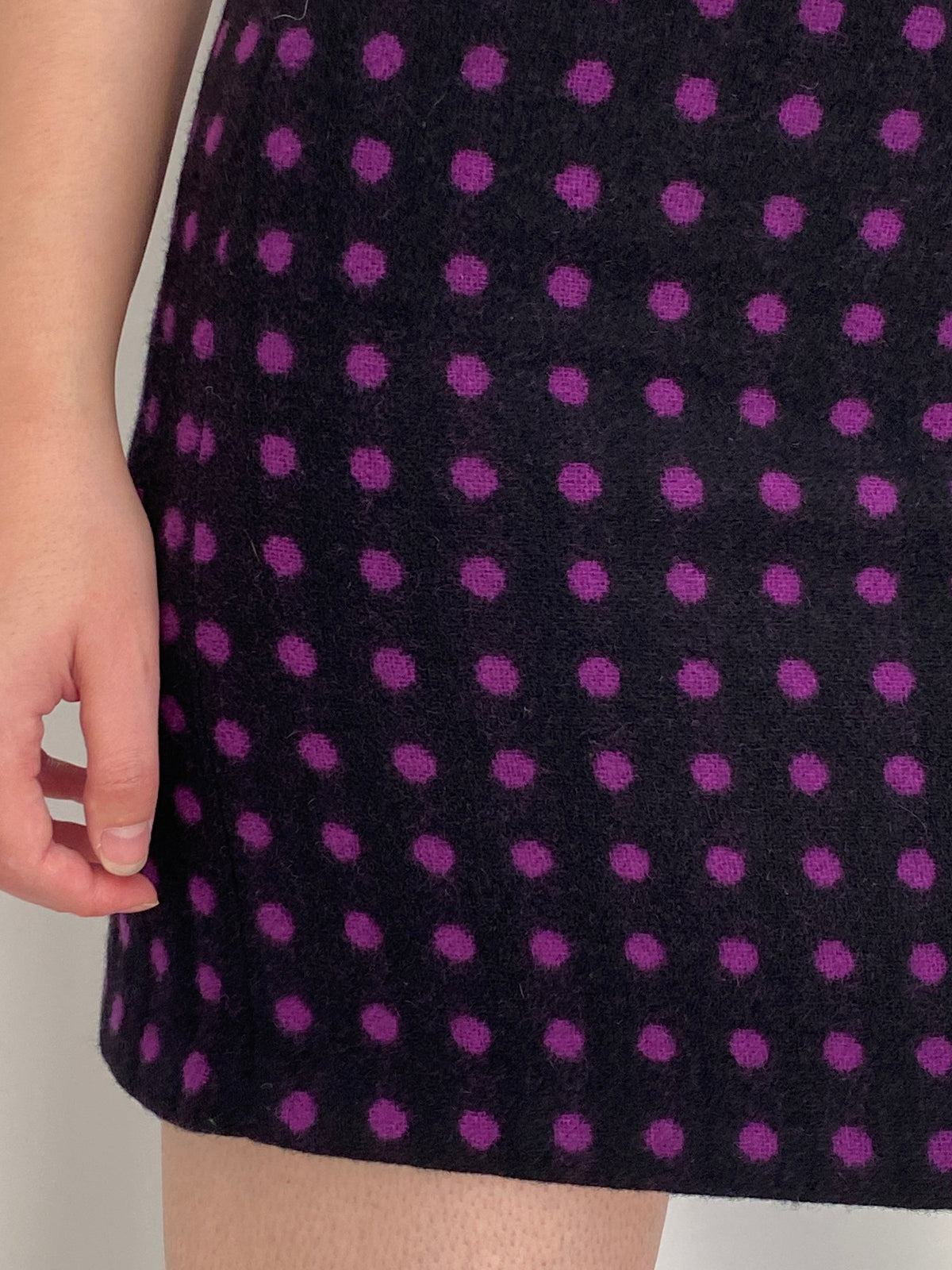Hobbs London Black & Purple Polka Dot 100% Wool Mini Skirt – M