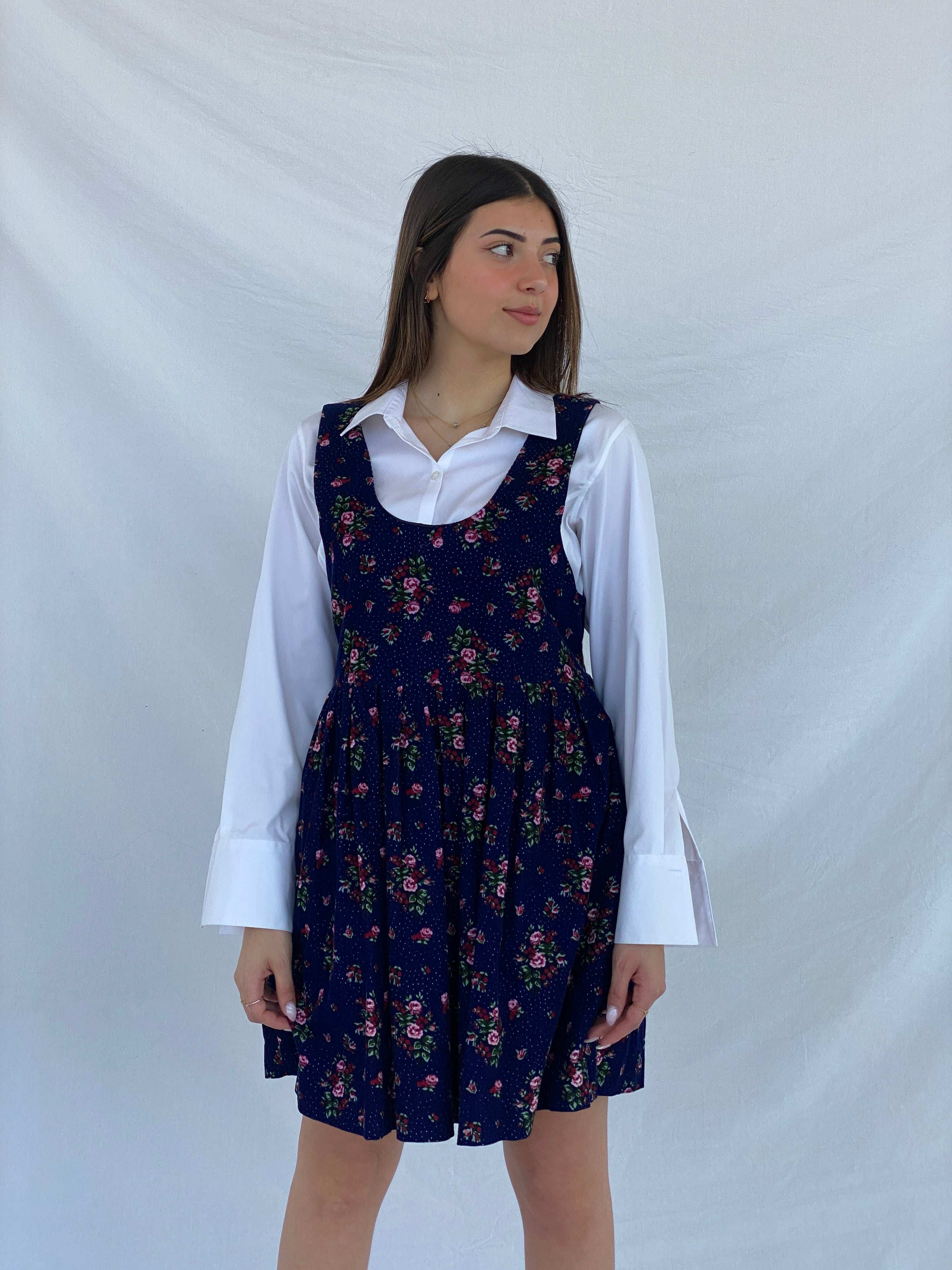 Vintage Pomponi Floral Navy Corduroy Dress Size L - Balagan Vintage Mini Dress 90s, corduroy, dress, floral, floral dress, floral print, Juana, maxi dress, NEW IN