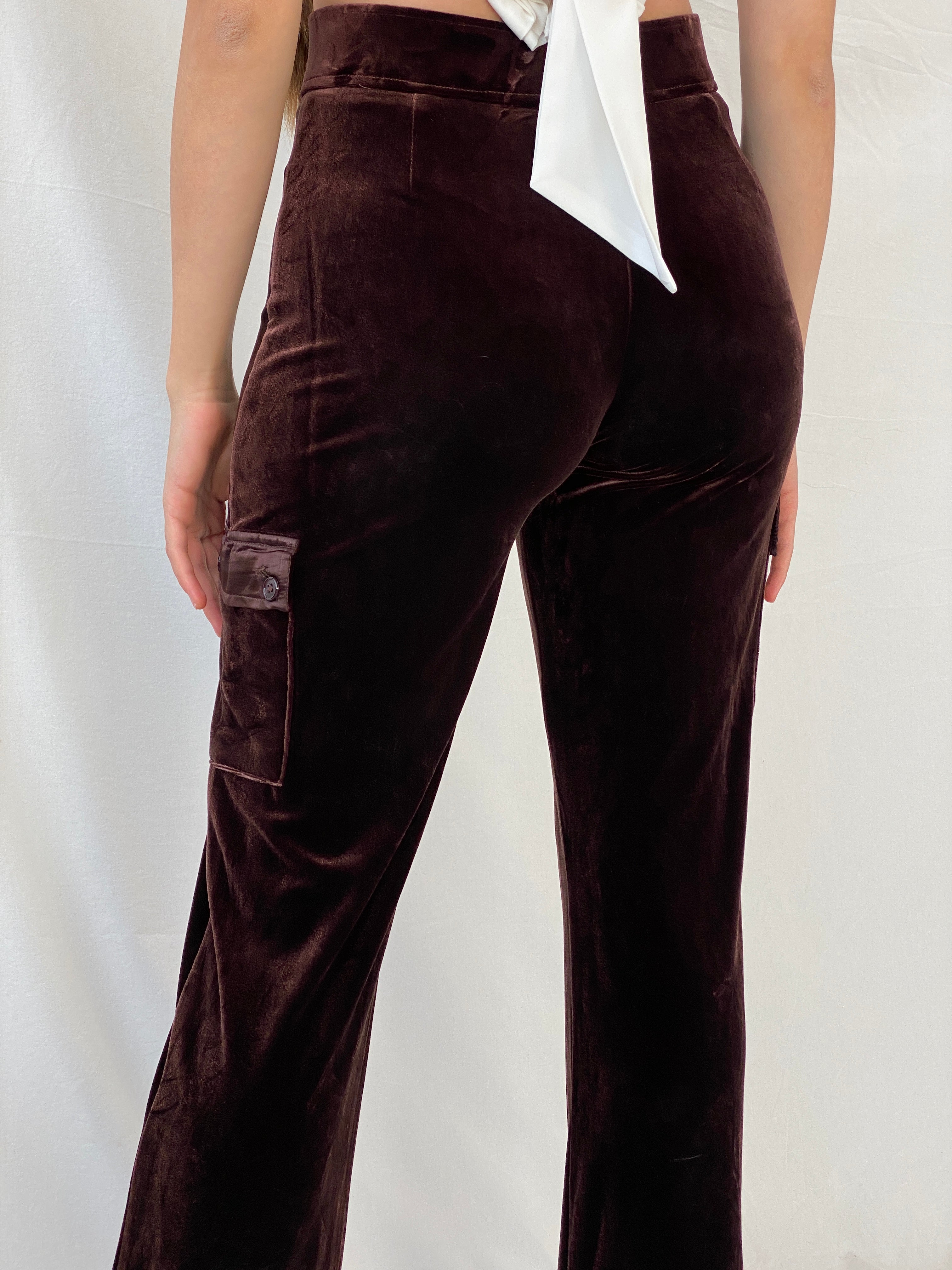 Willi Smith Silky Brown Velvet Cargo Pockets Straight Legged Pants - S