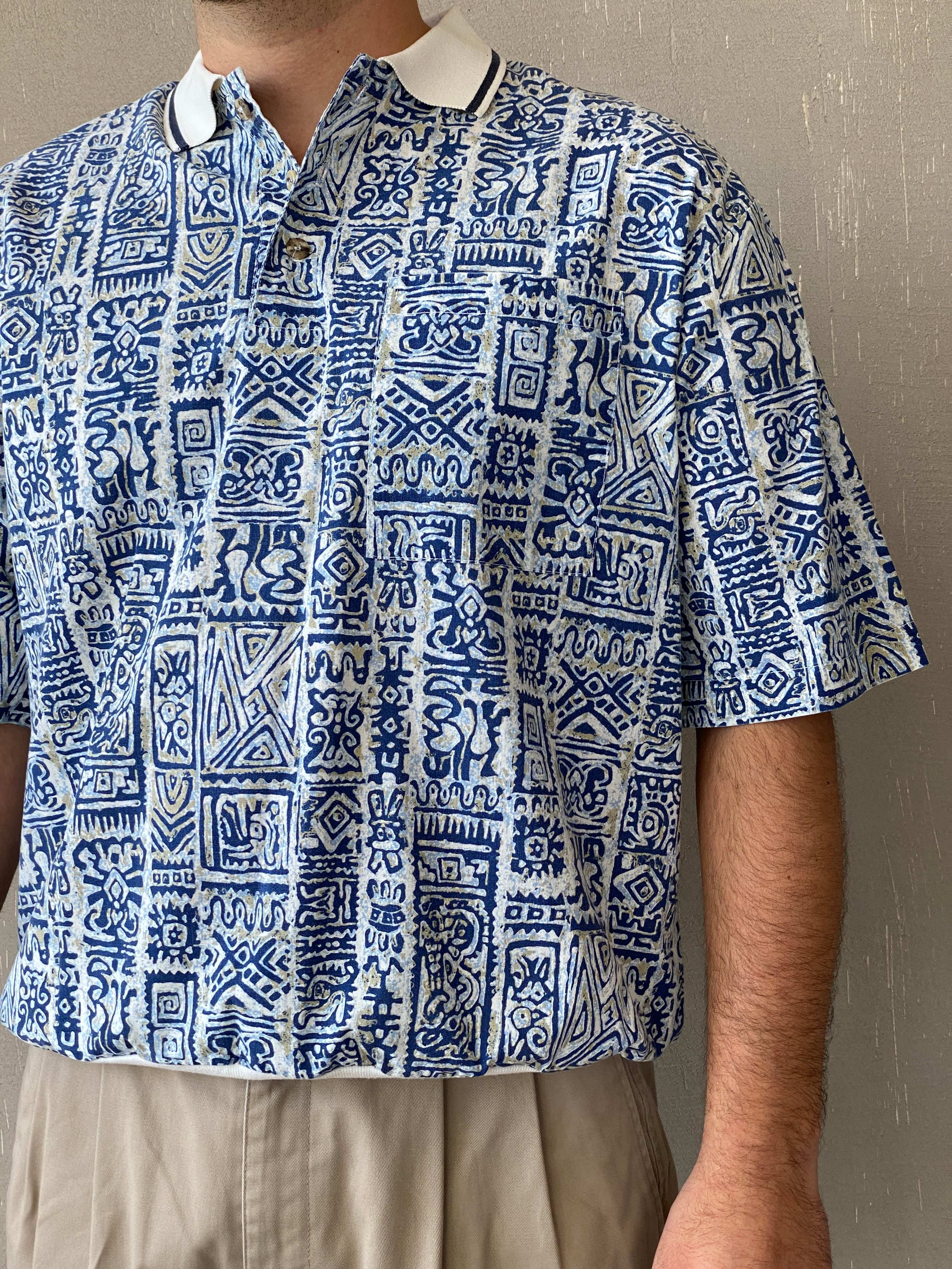 Vintage John Blair Hawaiian Print Men’s Top - L - Balagan Vintage Half Sleeve Top 90s, golf top, Iyad, NEW IN, Top