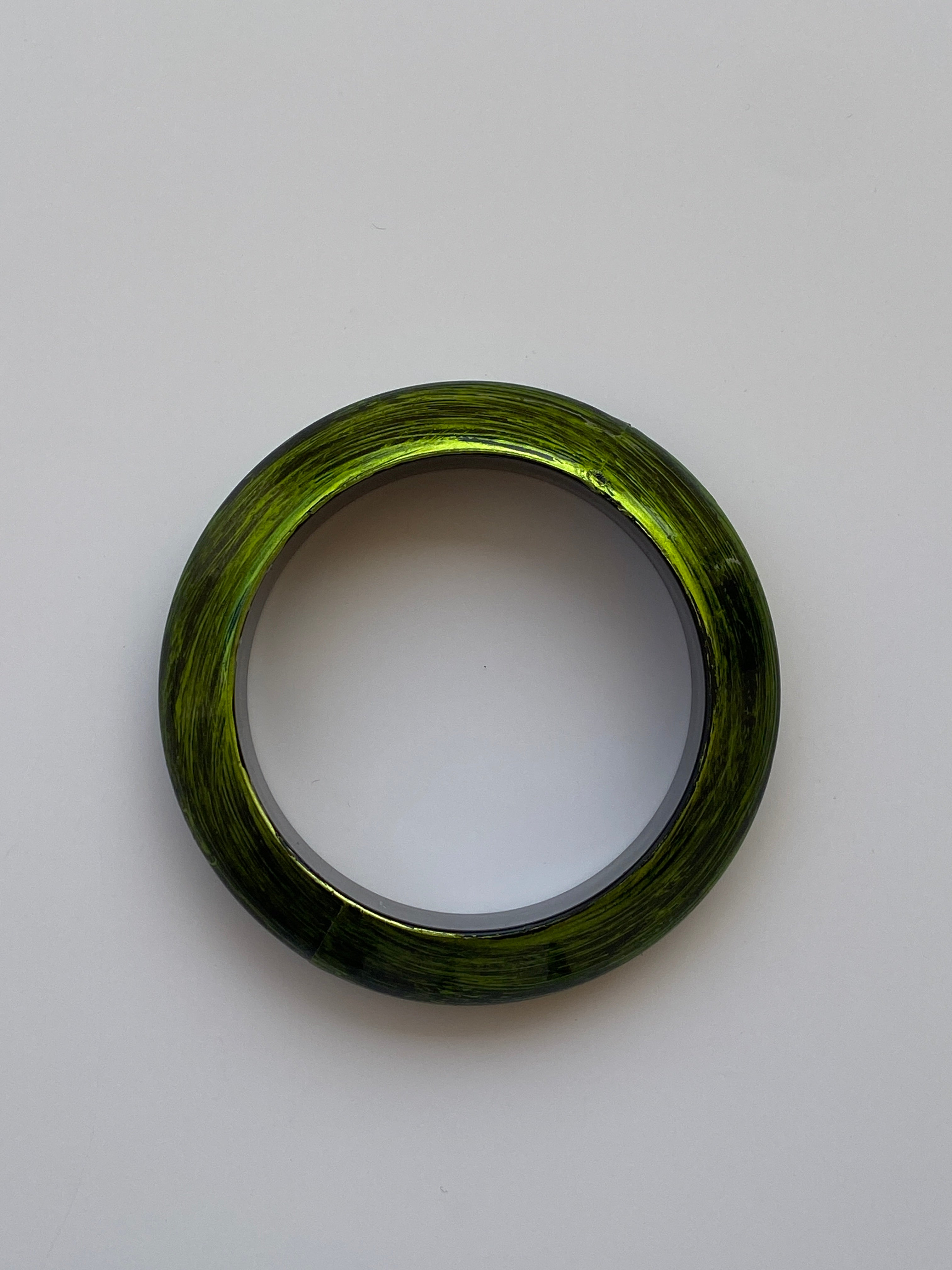 Vintage Green Black Brushstroke Bangle Bracelet Wide Chunky Cuff