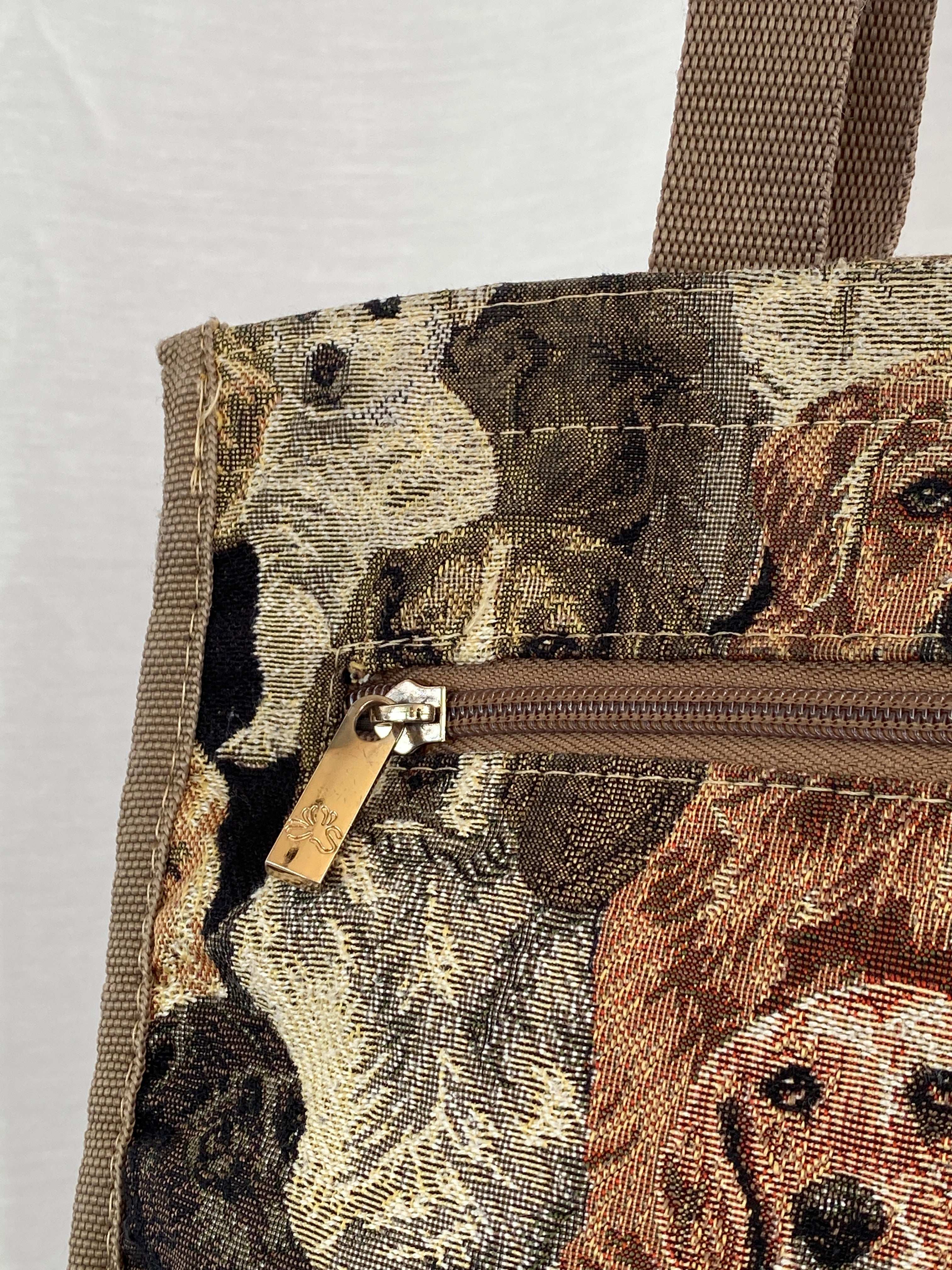 Vintage Tote Shoulder Bag Dogs Tapestry Print