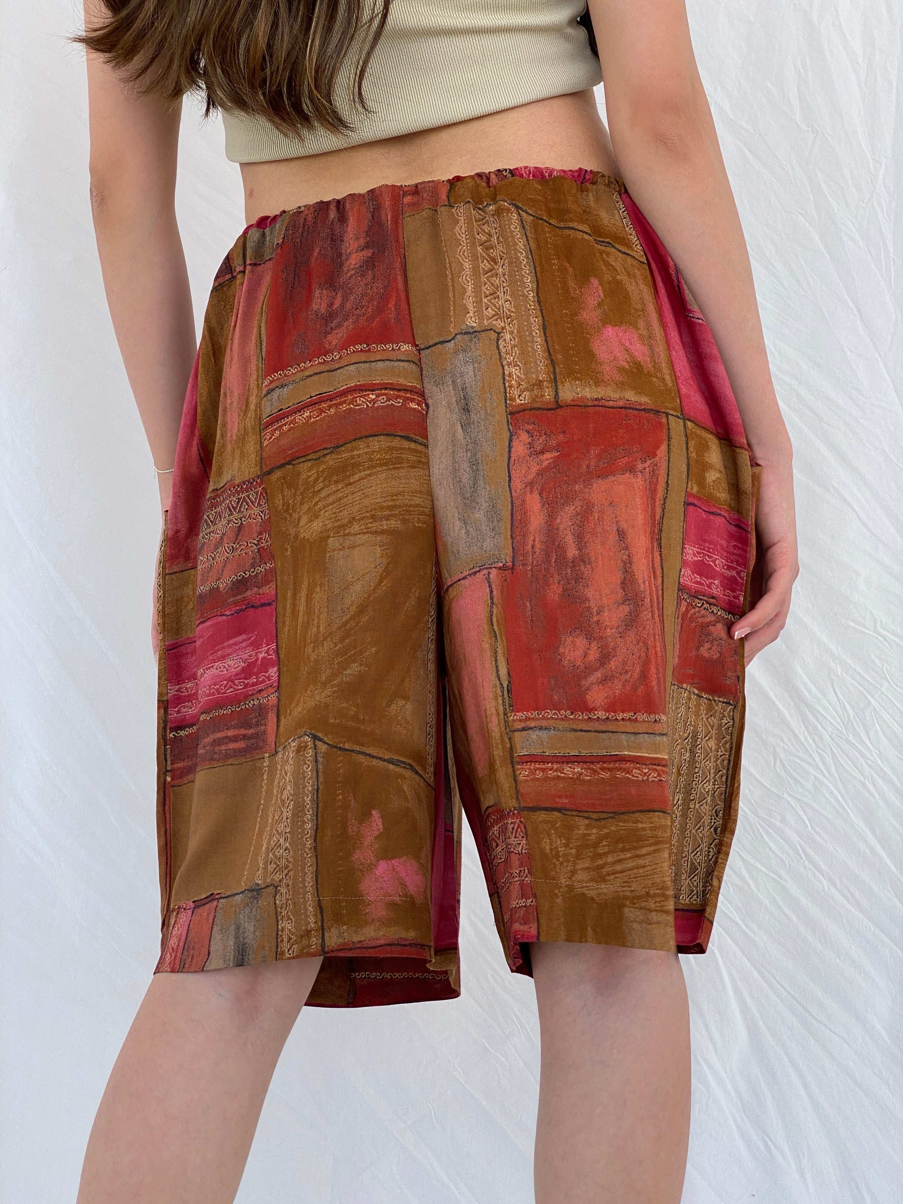 Vintage Boho-Style Handmade Red and Brown Knee Length Shorts - S - Balagan Vintage Shorts 00s, 90s, Bermuda Shorts, Mira, NEW IN, shorts, striped