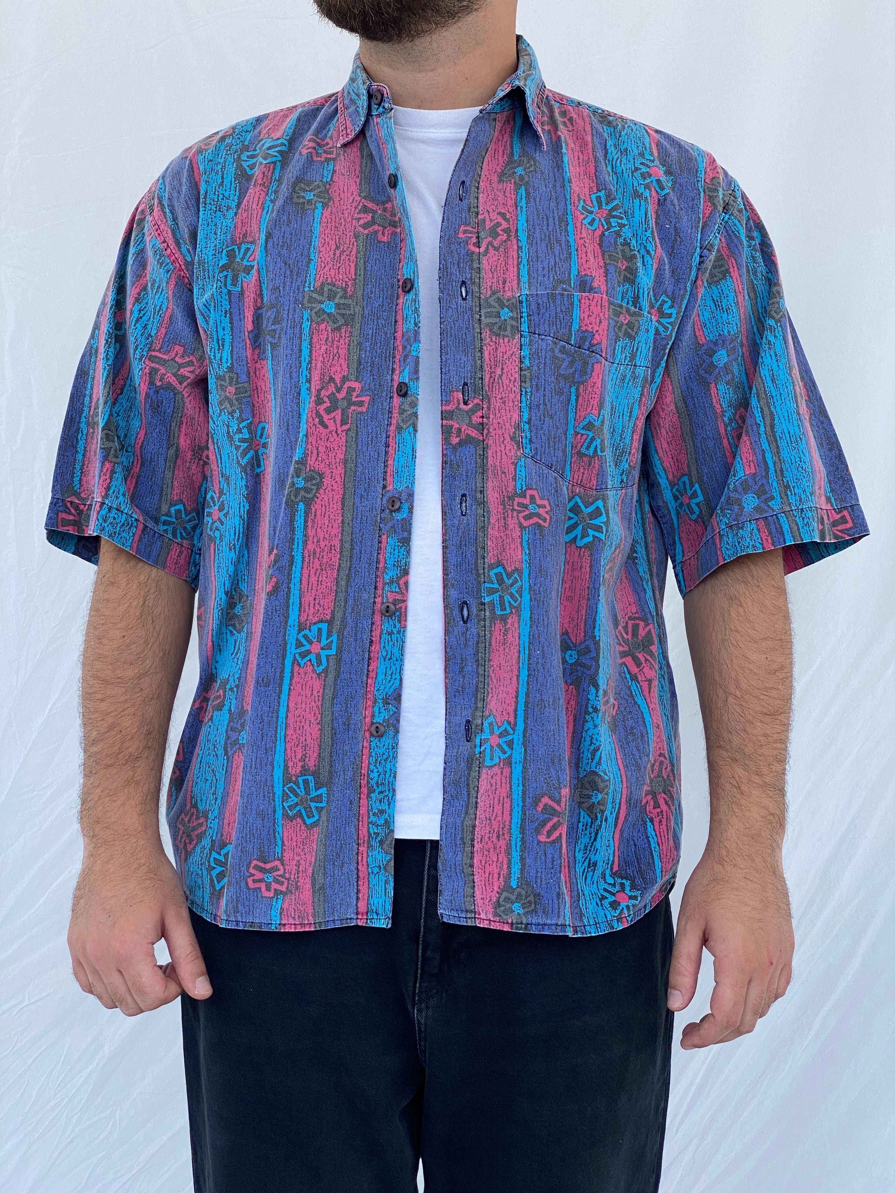 Vintage Shah Safari Printed Cotton Shirt - M - Balagan Vintage Half Sleeve Shirt 90s, half sleeve shirt, Iyad, mens shirt, NEW IN, printed shirt