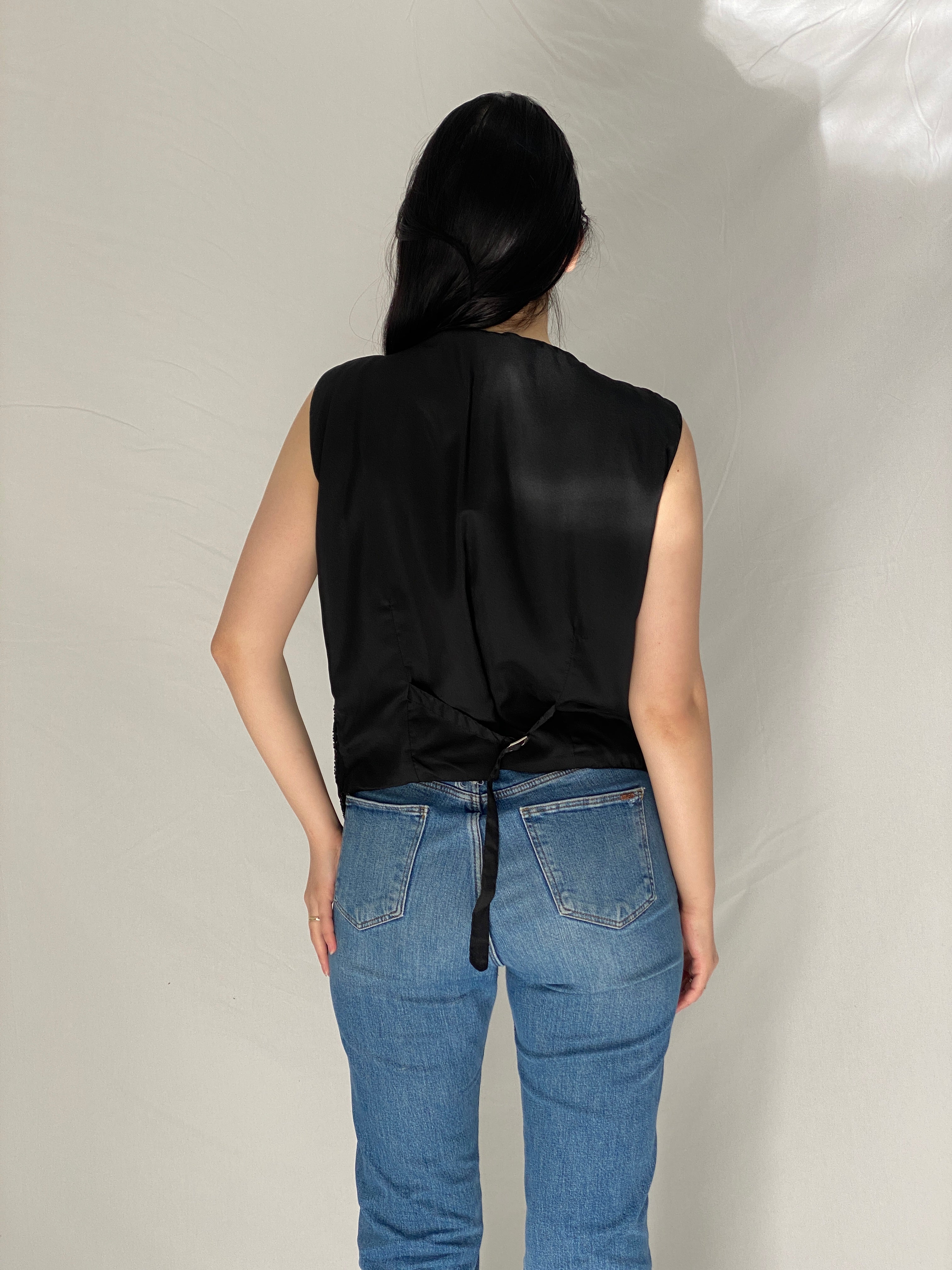 Vintage Black Paisley Sequined & Beaded Party Embellished Evening Vest - M