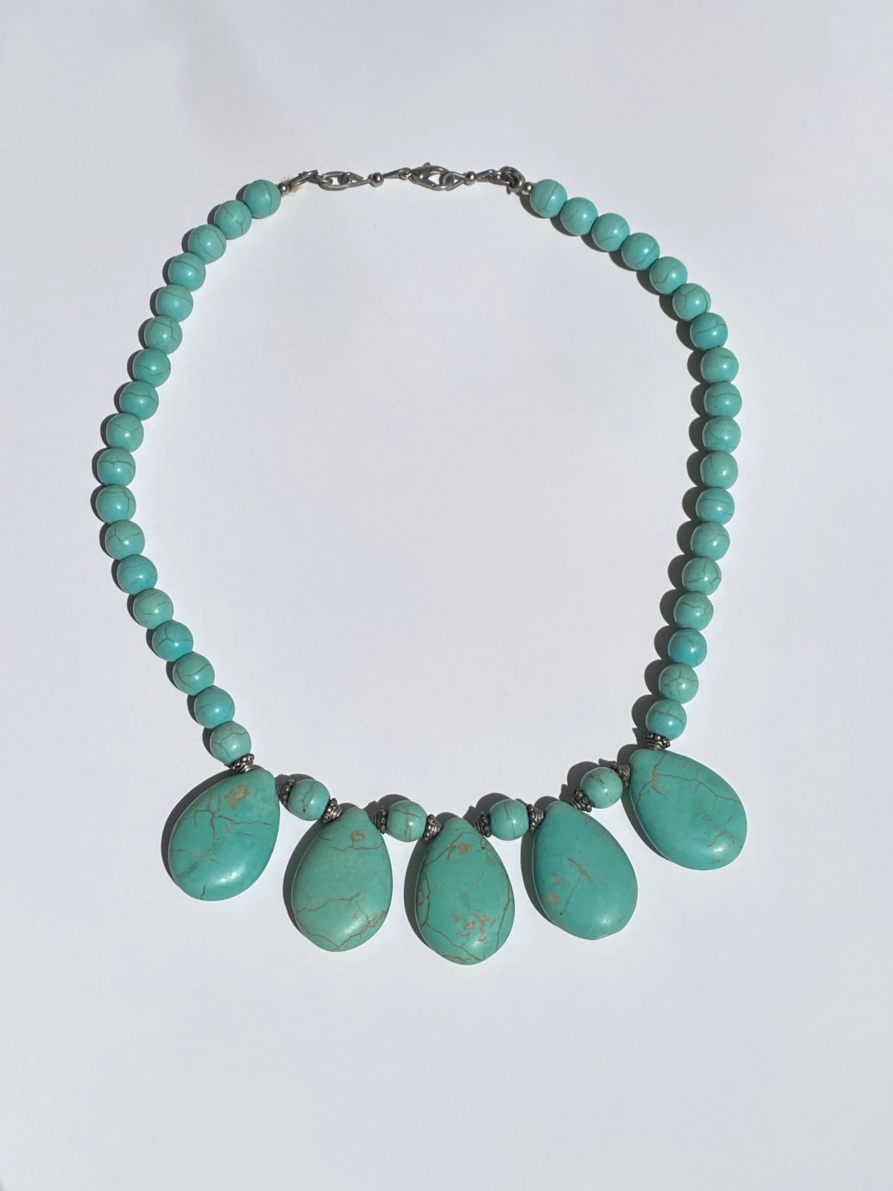 Vintage Faux Turquoise Teardrop Statement Necklace