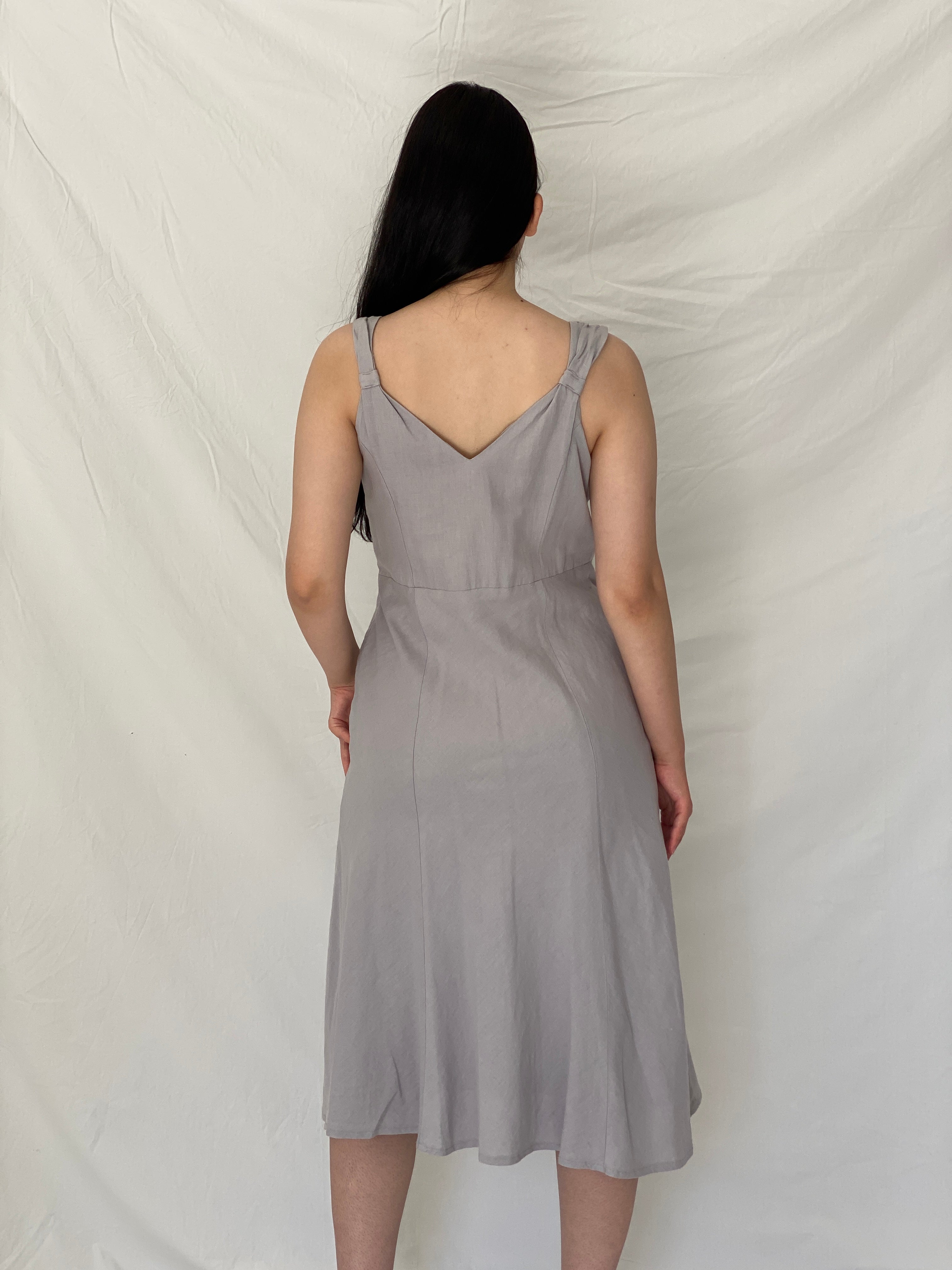 Vintage Y2K Jacqueline Riu Dove Grey Linen Cotton Blend Midi Dress - M