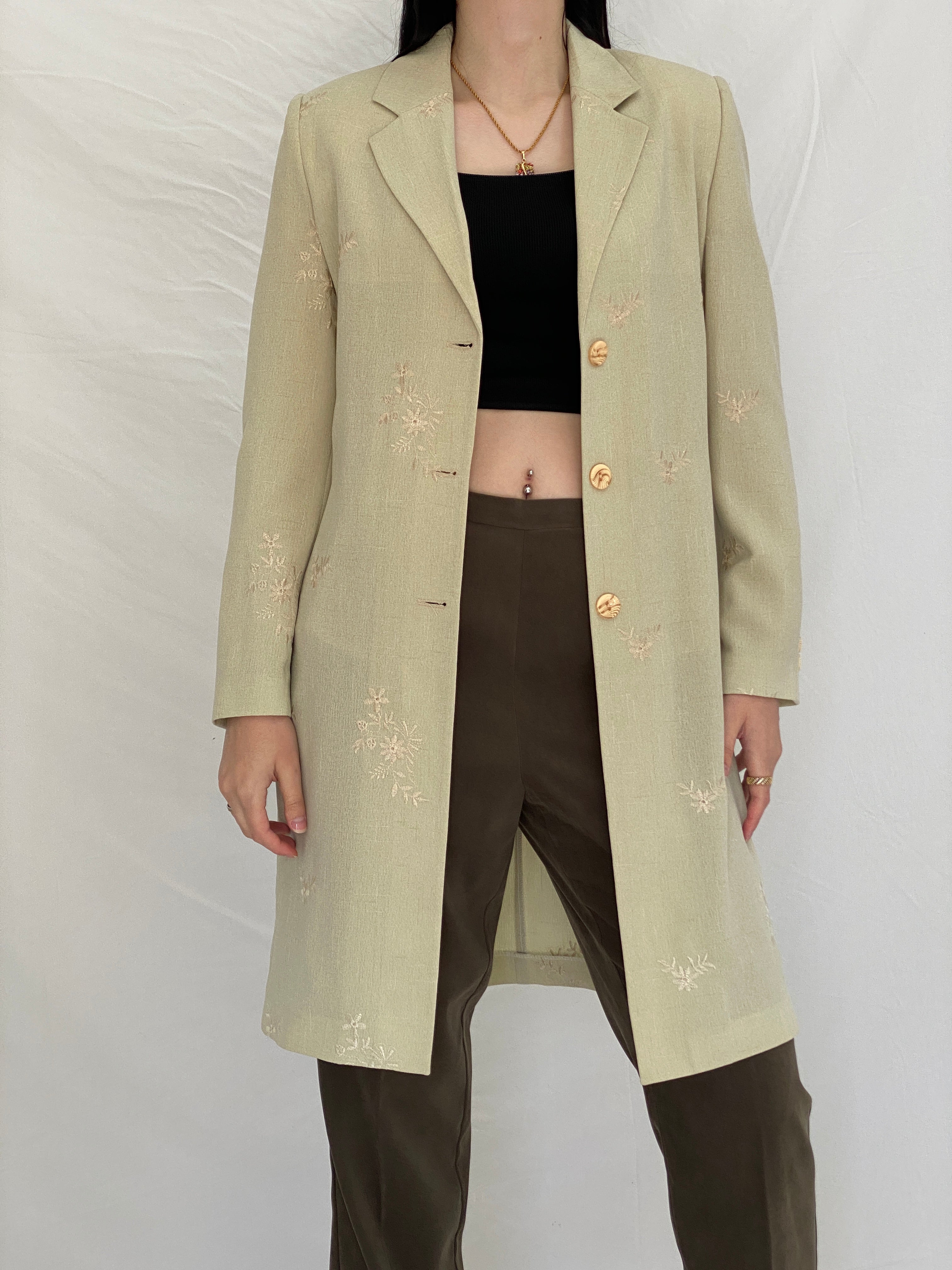 Vintage DANIELA Classic Line Osmanbey Cream Floral Long Blazer Coat - M