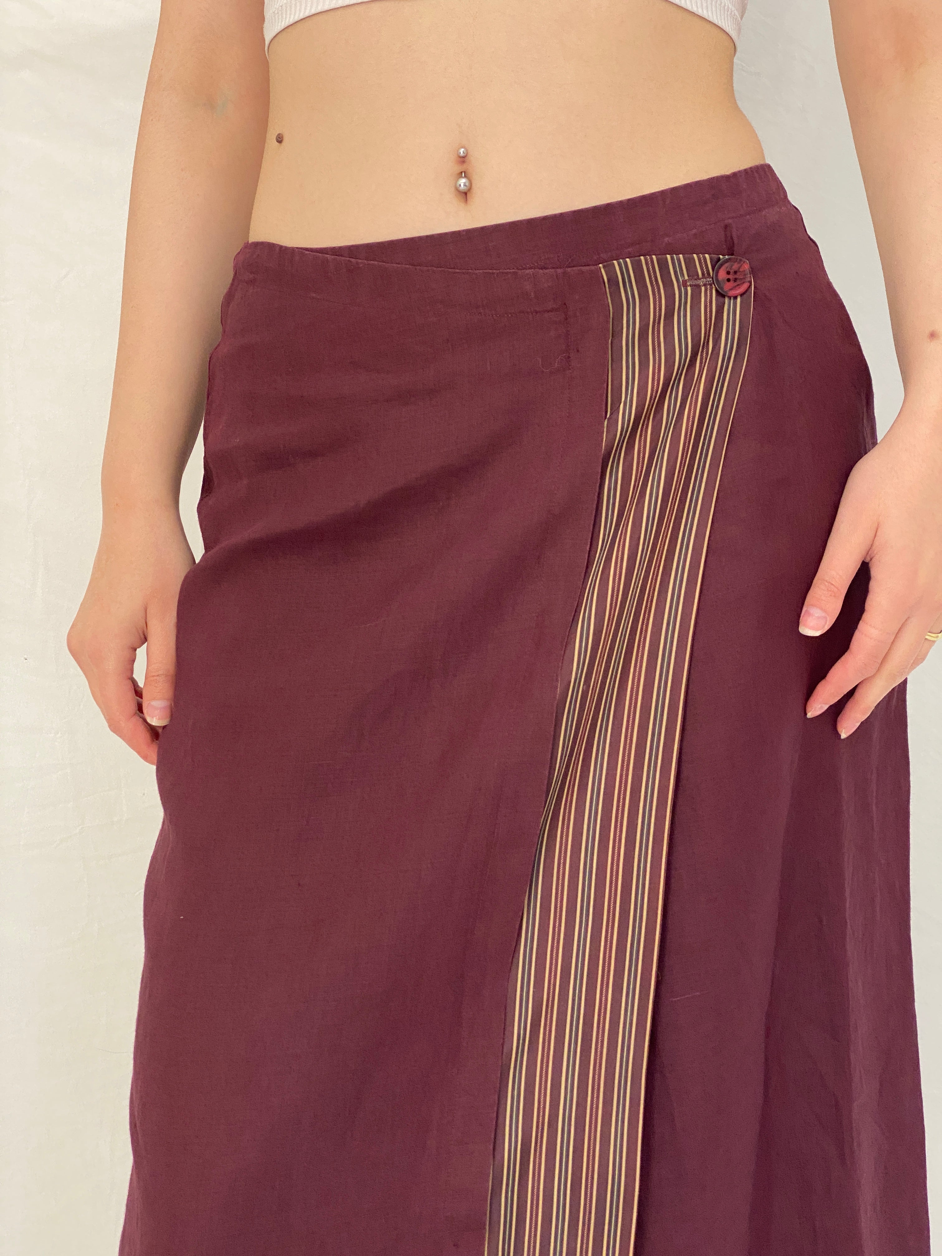 Y2K Mango Burgundy Wrap Midi Skirt Minimalist Officecore Skirt - L