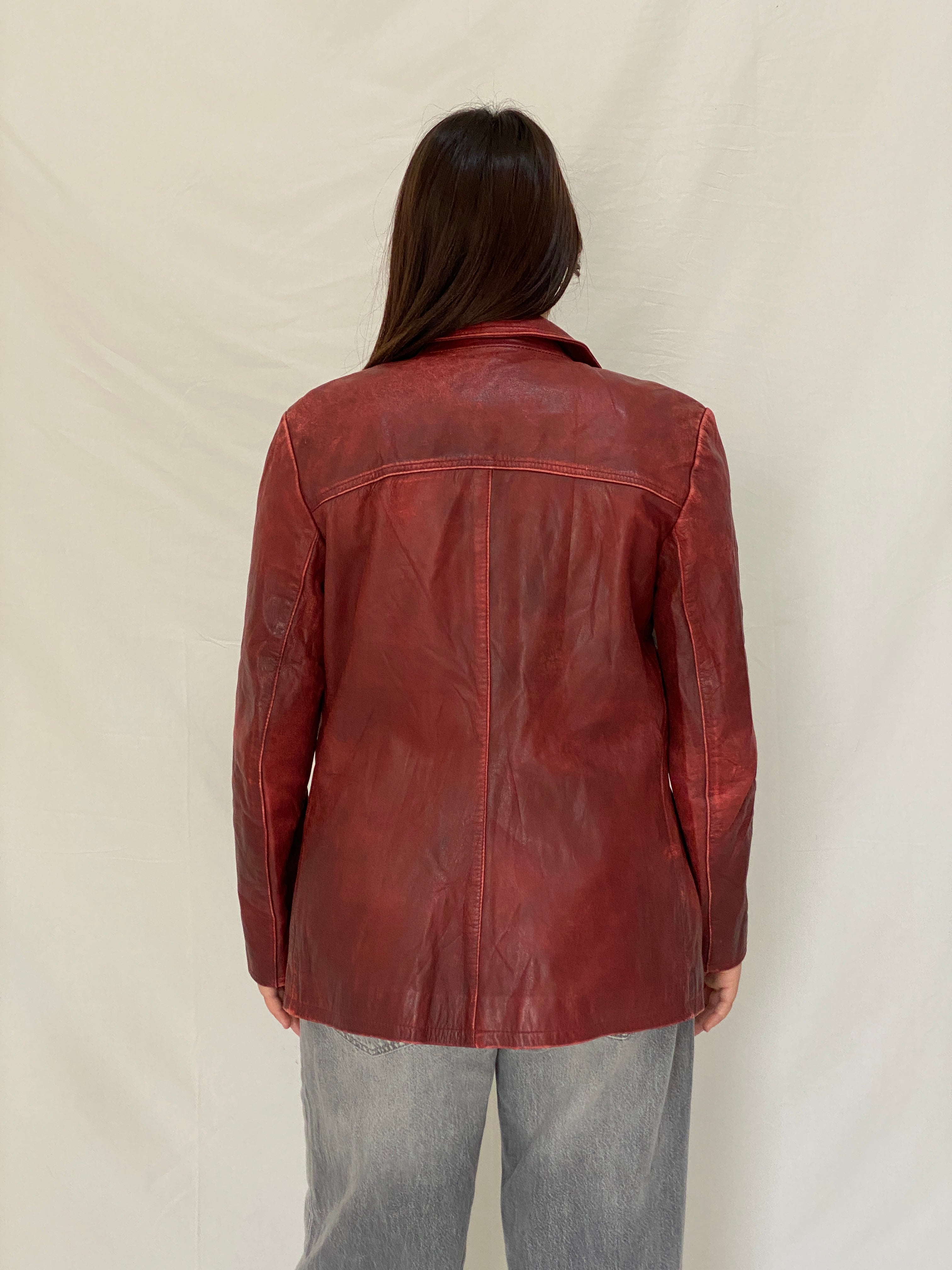 Vintage Arturo Paris Distressed Red Genuine Goat Leather Blazer Jacket - M