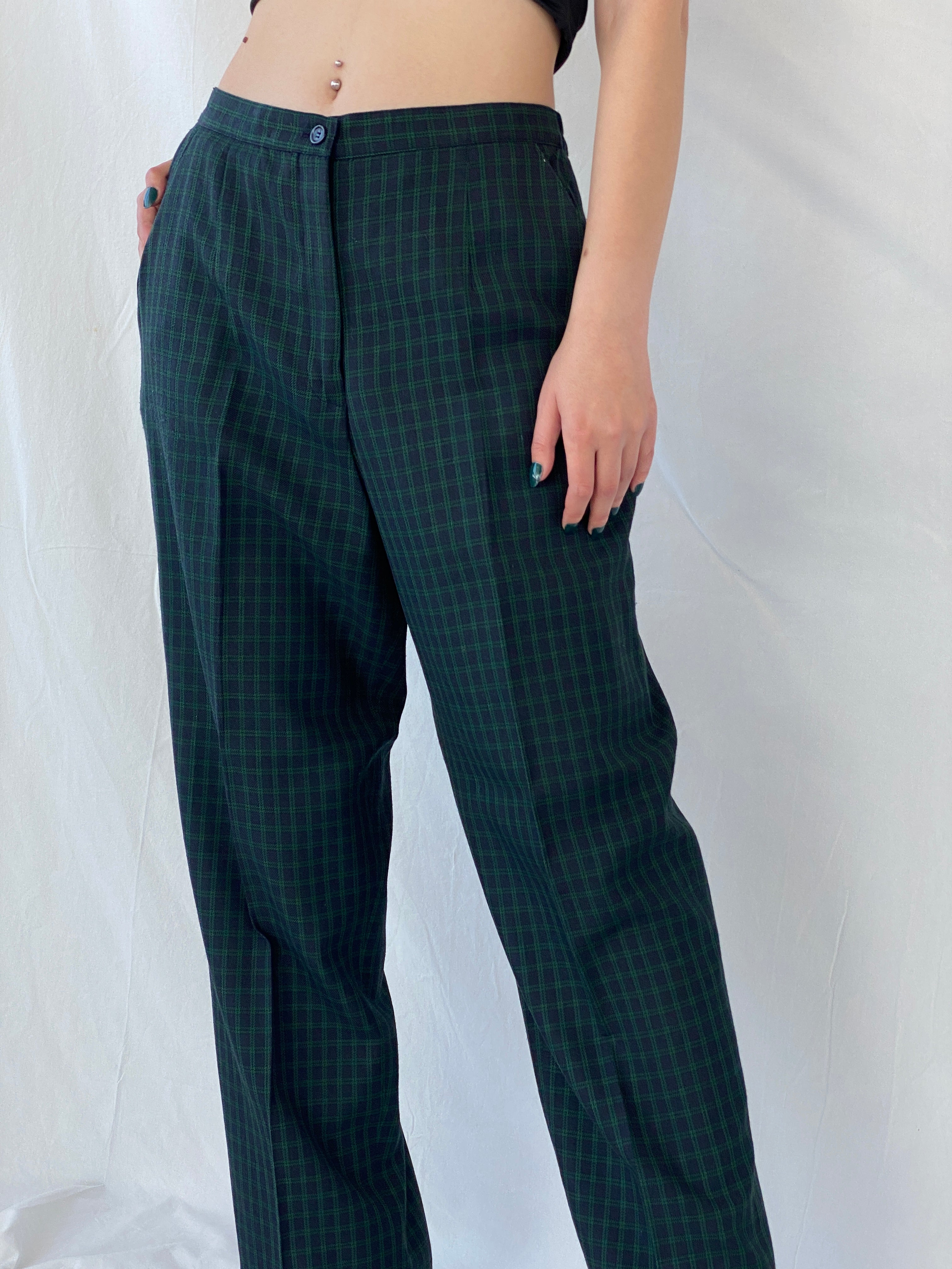 Vintage LESLIE FAY Sportswear Black and Green Plaid Blazer Pants Power Suit Set - XL