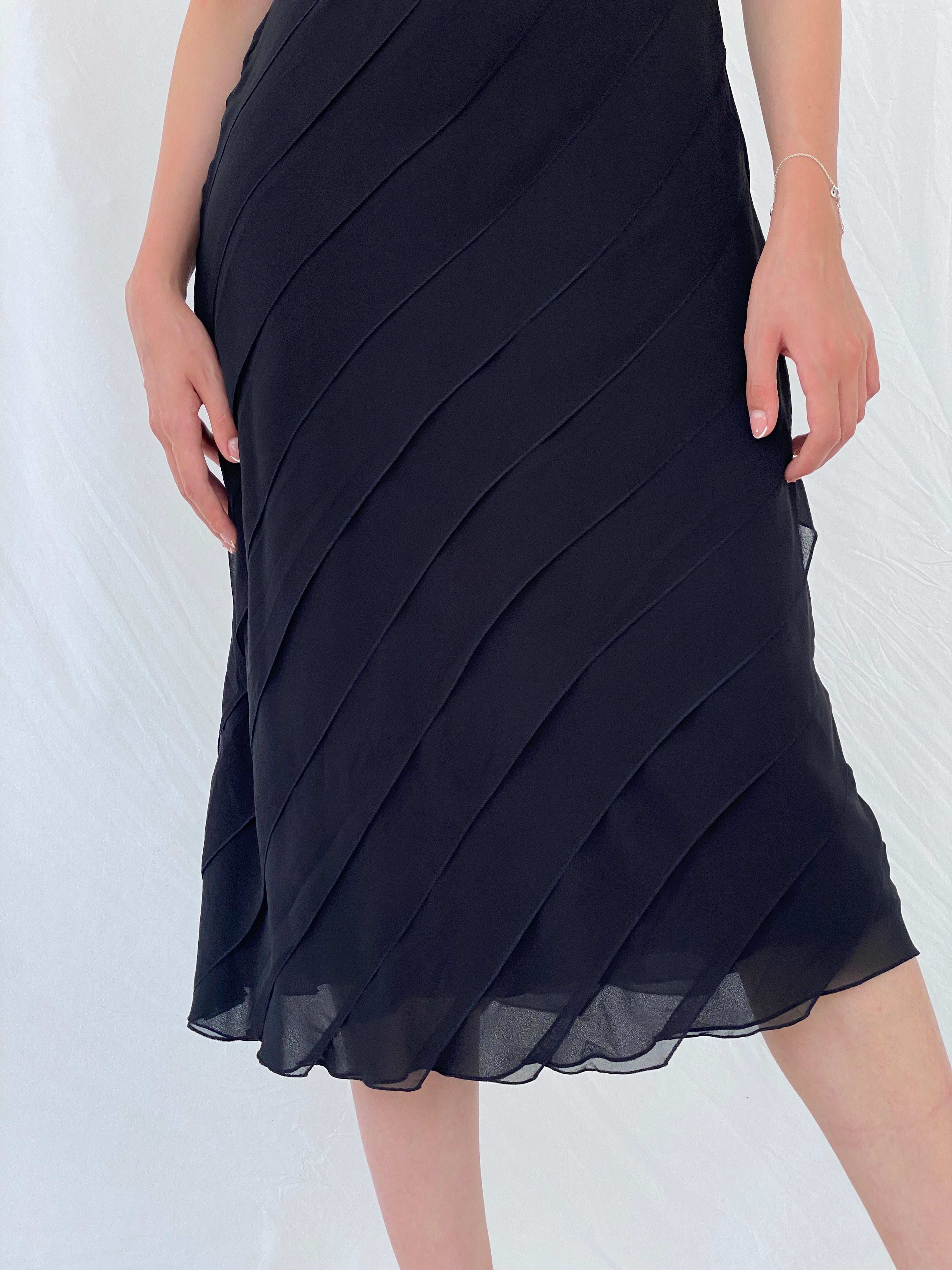 Marks and Spencer Frill Detail Black Strappy Midi Dress - M - Balagan Vintage Midi Dress 00s, 90s, dress, midi dress, Mira, NEW IN, Wedding Guest