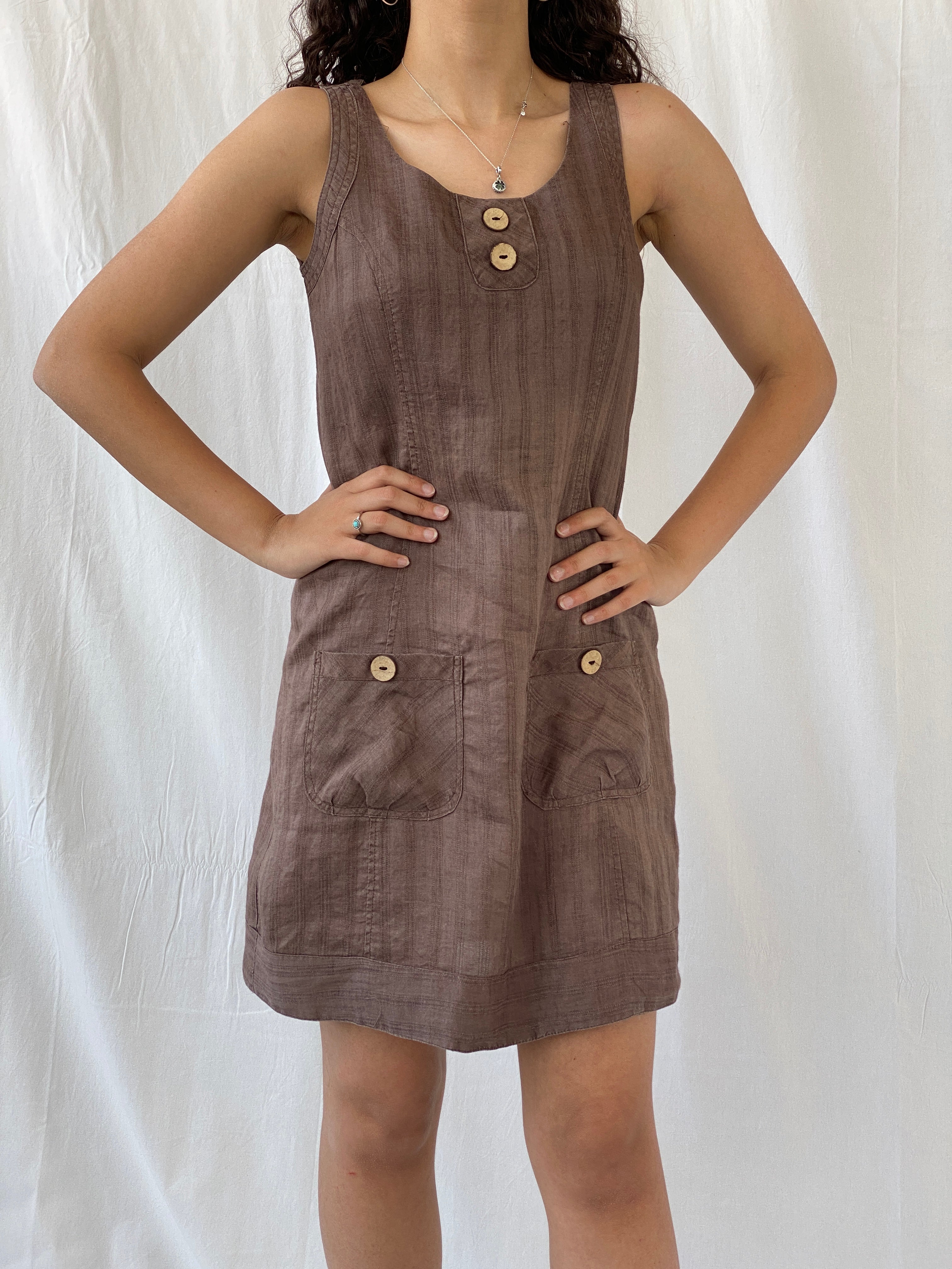 Y2K Mia Collection Solid Brown Sleeveless Linen Blend Midi Dress - M