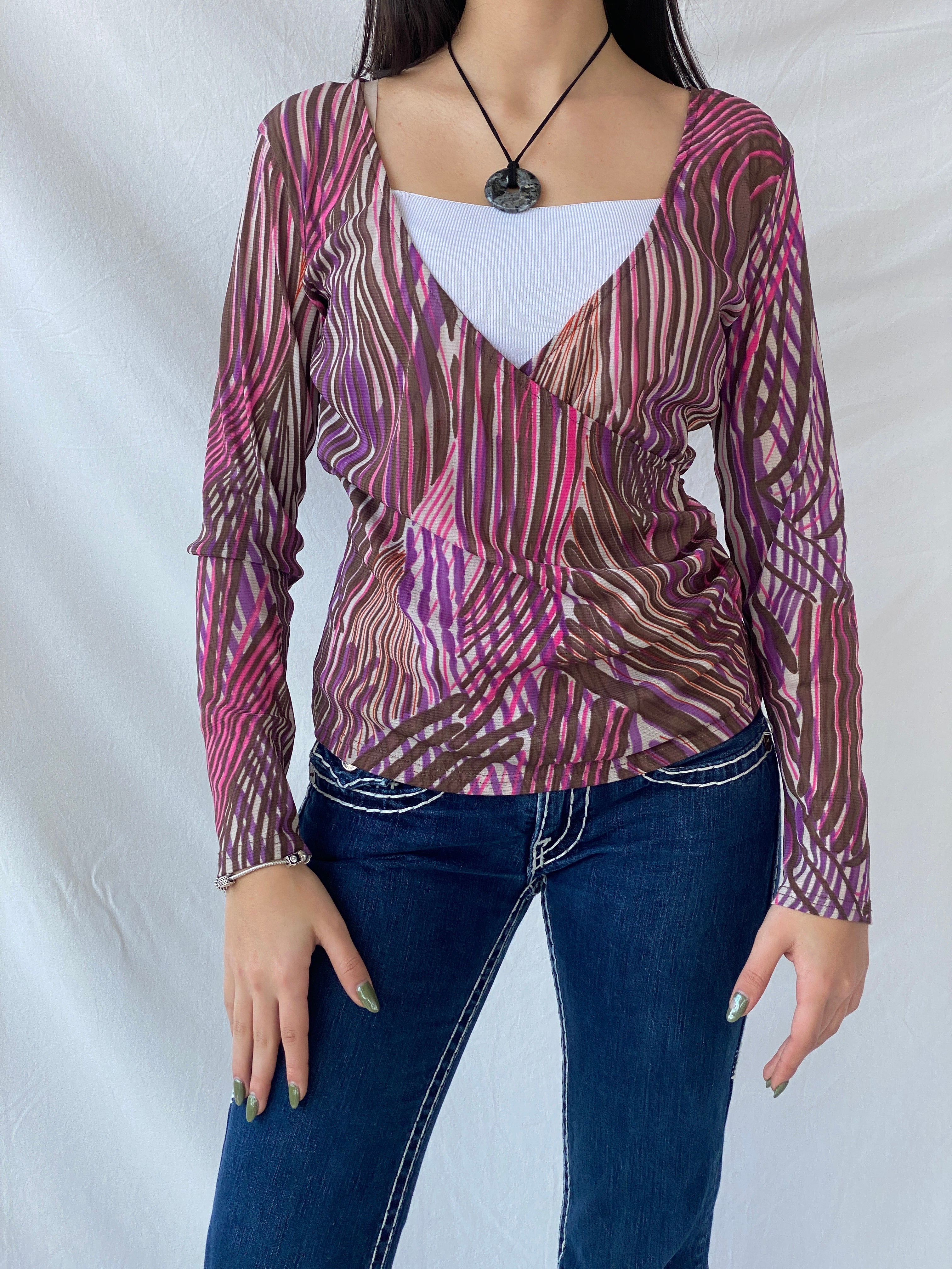 Y2K Full Sleeve Sheer Pink Groovy Women’s Top - M