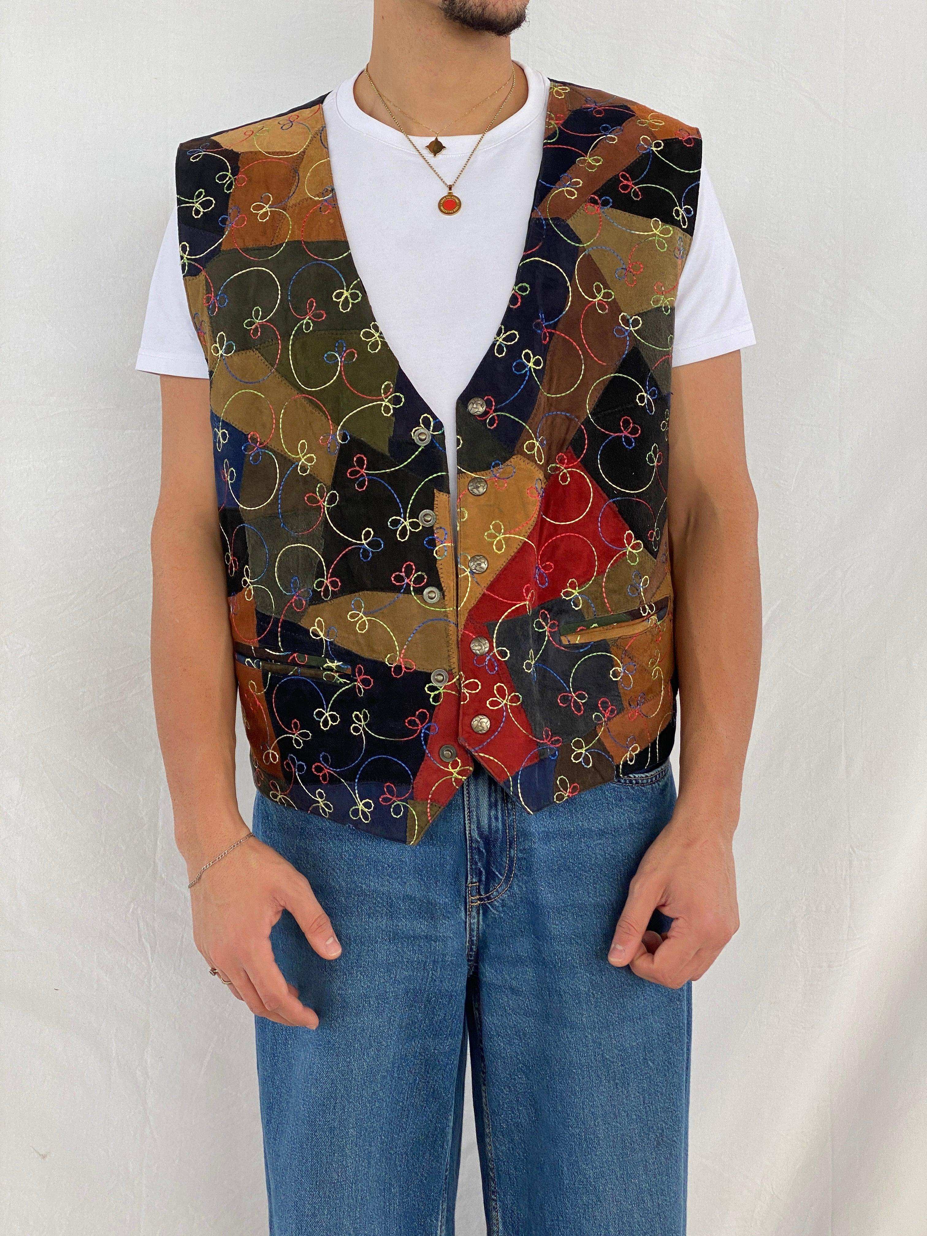 Vintage 90s Simply Good Leather Fashion Embroidered Patchwork