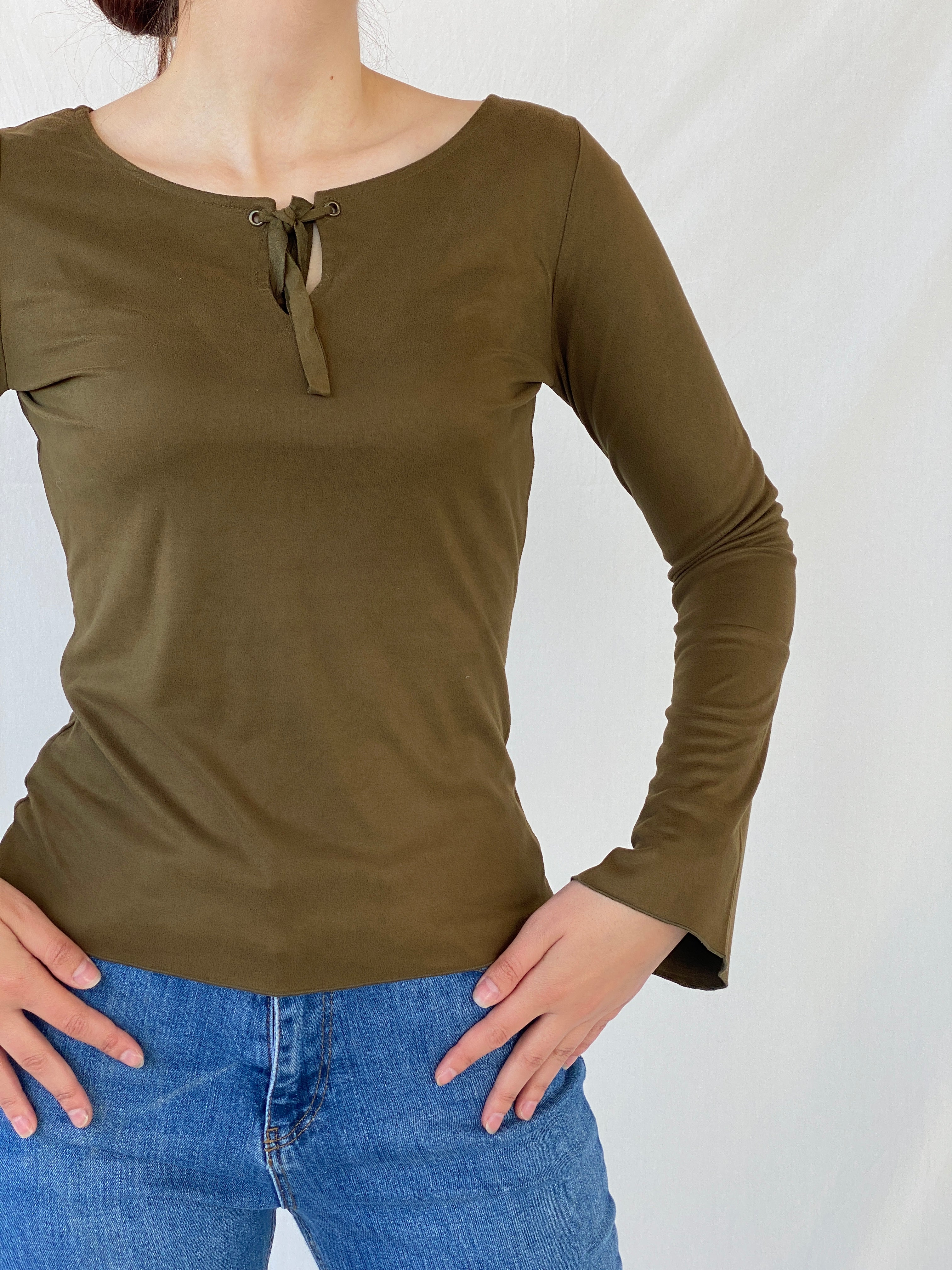 Vintage Cosmos Jeans Olive Green Women’s Long Sleeve Top - S