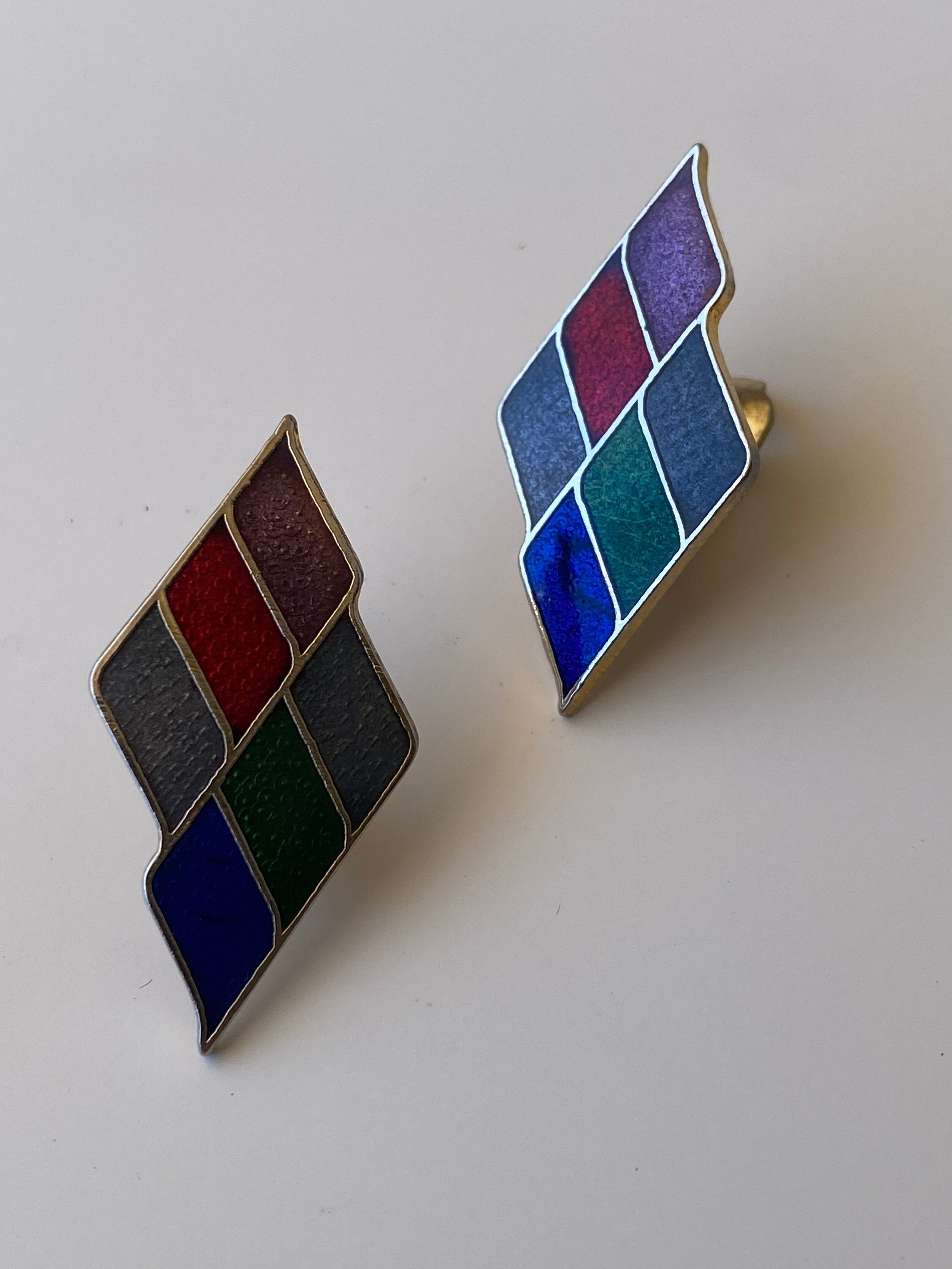 Vintage Geometric Enamel Clip-On Earrings Multicolor Art Deco Style
