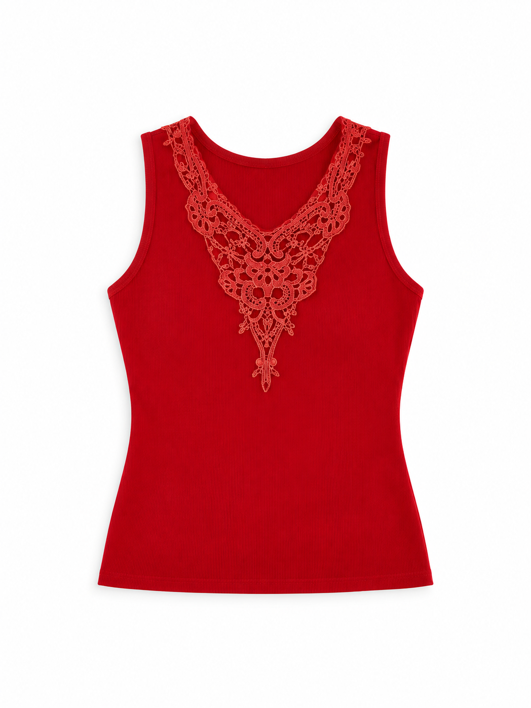 Y2K 2Xtremz Red Sleeveless Top with Orange Lace Embroidery – M