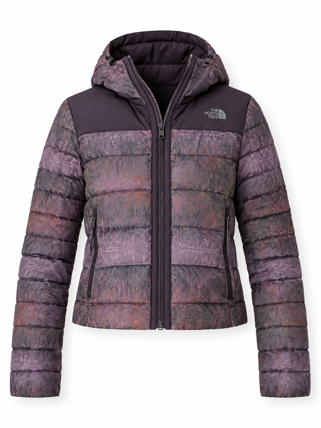 The North Face Purple Forest Print TNF Packable Fitted Puffer Jacket with Hood - M