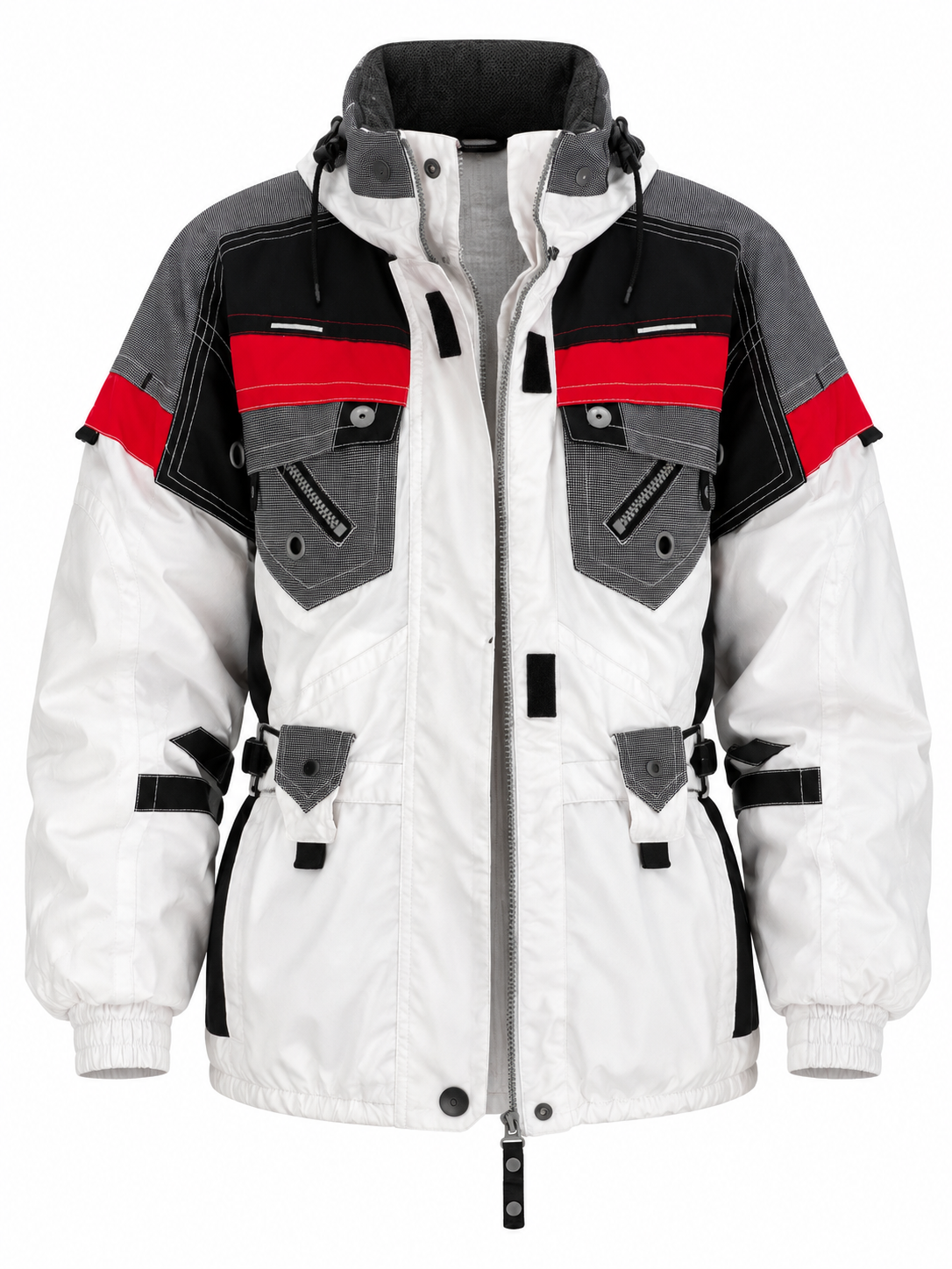 Vintage 90s Rodeo Colorblock Ski Jacket Retro White Black Red Windbreaker - S