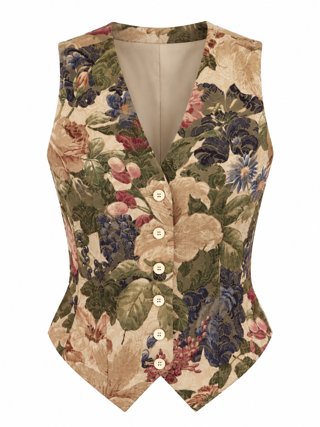 Vintage 90s Liz Claiborne Collection Beige Floral Tailored Vest – M