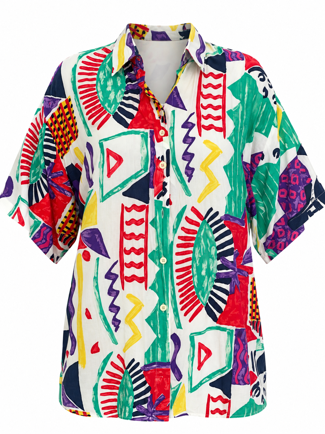 Vintage 90s Canda White Multicolor Abstract Art Print Oversized Shirt – XL