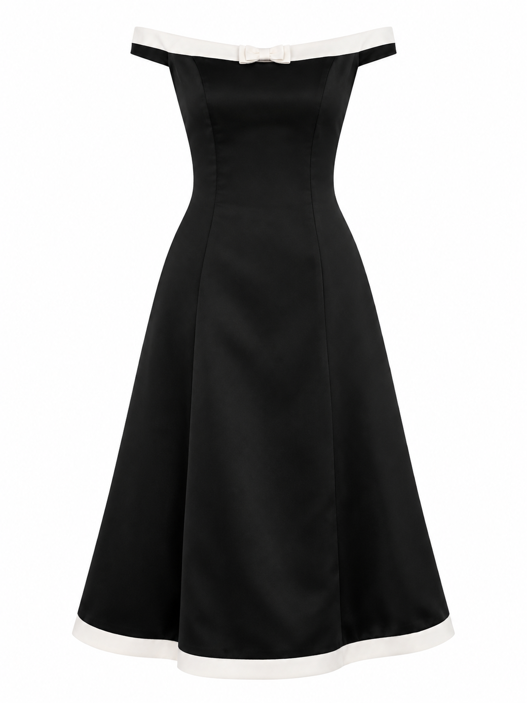 Vintage Jessica McClintock Black & White Satin Off-Shoulder Formal Dress – S