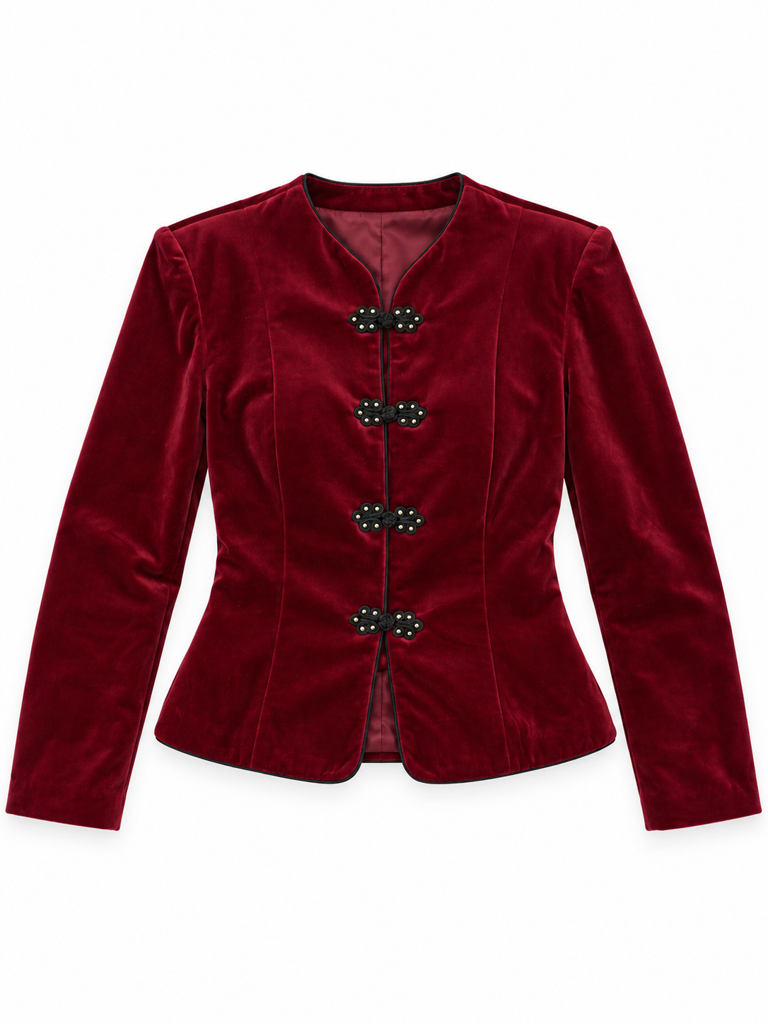 Vintage 90s Maren Burgundy Velvet Jacket with Frog Closures - M