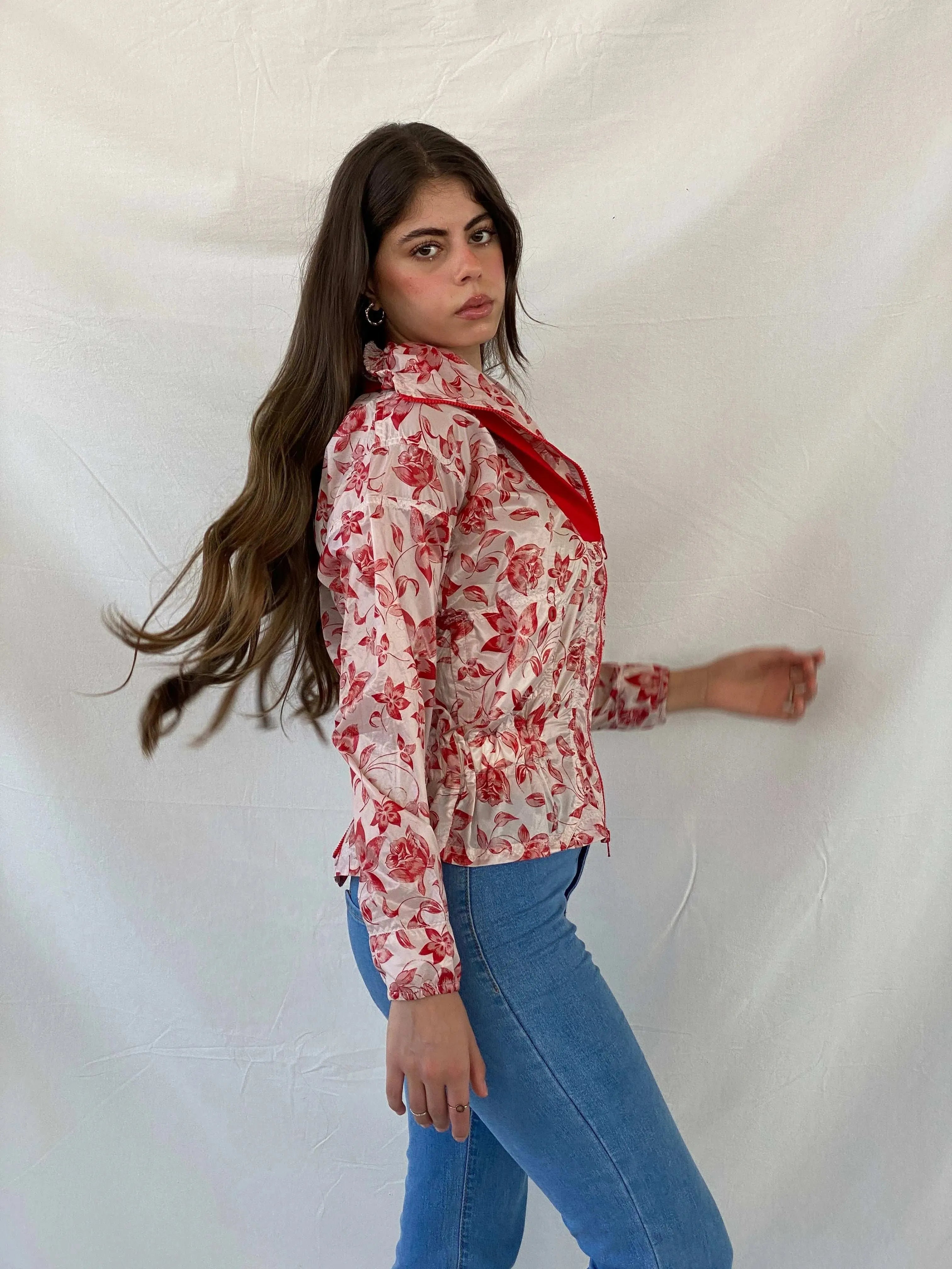 Adidas X Stella McCartney Floral Red Track Windbreaker Jacket - S - Balagan Vintage Windbreaker Jacket 00s, Coats&Jackets, Mira, vintage, vintage windbreaker, windbreaker, windbreaker jacket, women, Women's Windbreaker Jackets